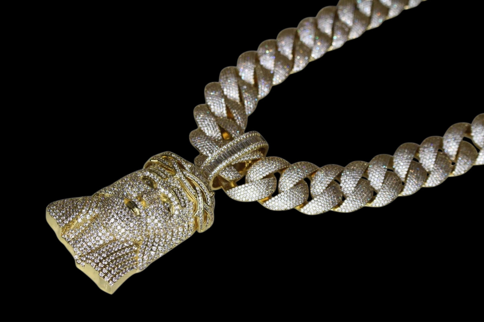 XXL Jesus Pendant 24mm Cuban Miami 196ct Lab Sim VVS1 Diamond Necklace - 1LB Weight GOLD
