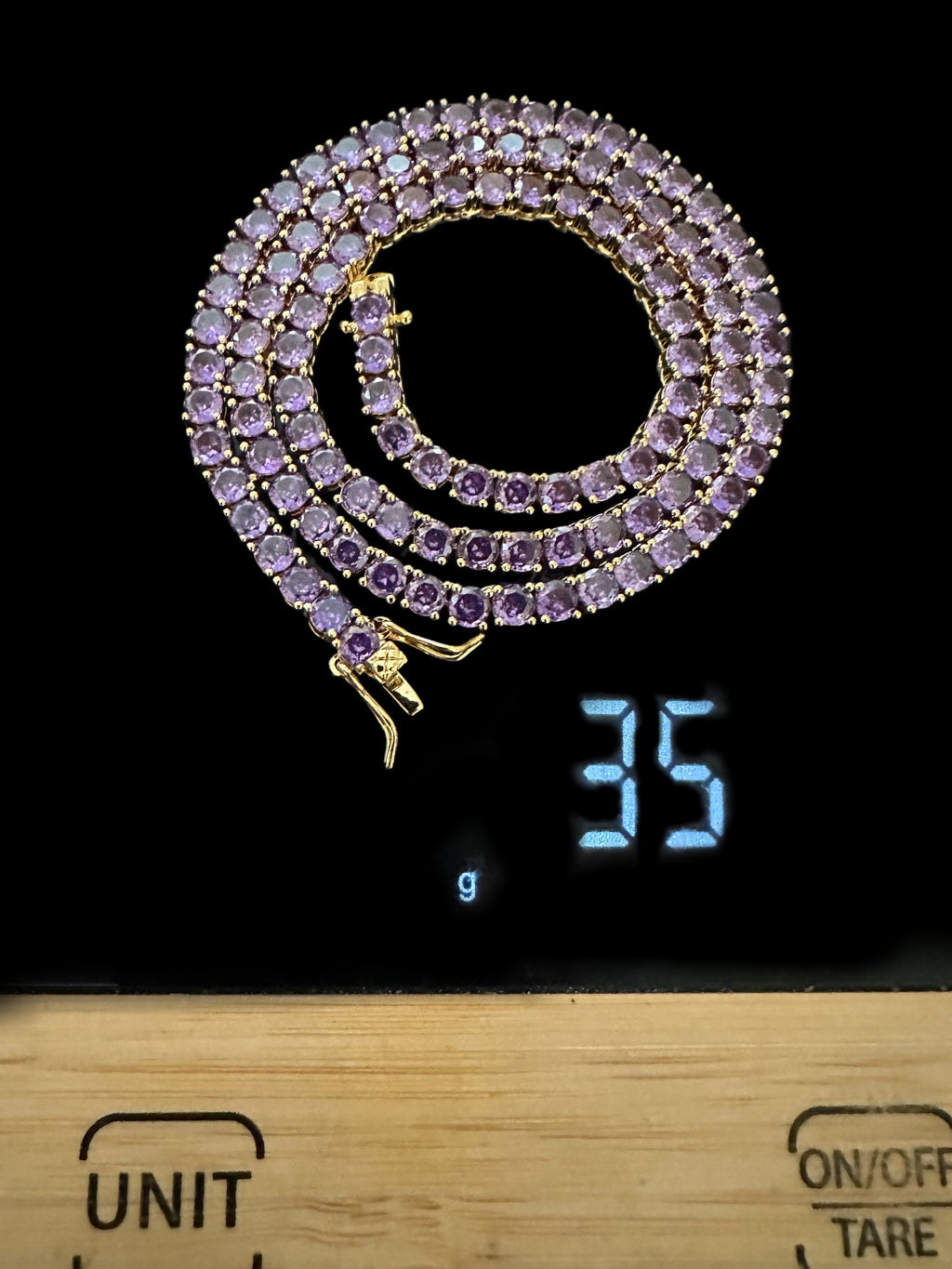 4mm Tennis Chain 70ct Lab Sim VVS1 Diamond Necklace - Purple Amethyst Gold
