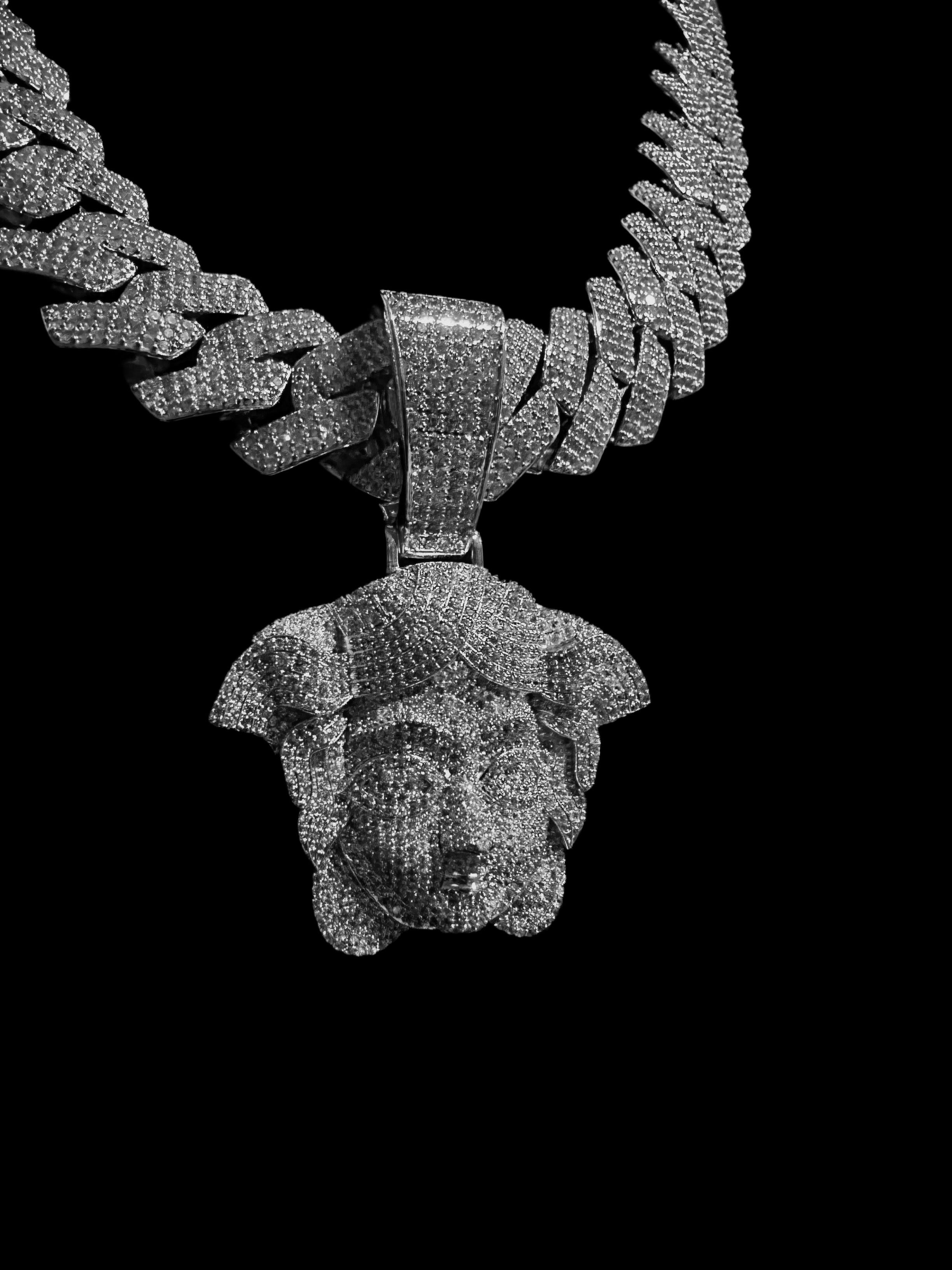 XXL MEDUSA VERSACE 20mm Cuban Miami Prong 186ct Lab Sim VVS1 Diamond Necklace SET