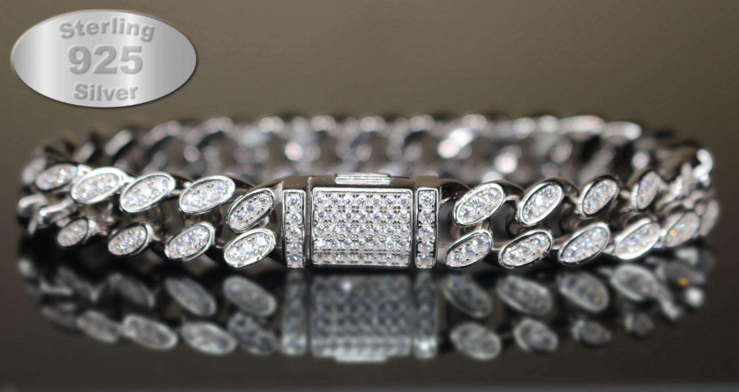10mm Cuban Miami 925 Sterling Silver Bracelet 12ct Lab Sim VVS1 Diamond