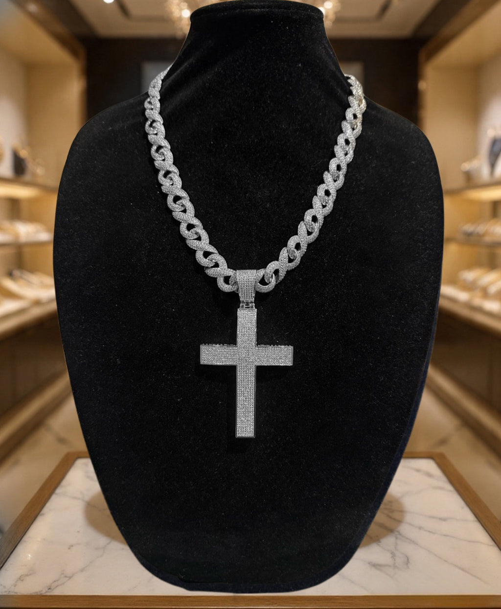 XL Cross Pendant 14mm INFINITY 75.6ct Lab Sim VVS1 Diamond Necklace