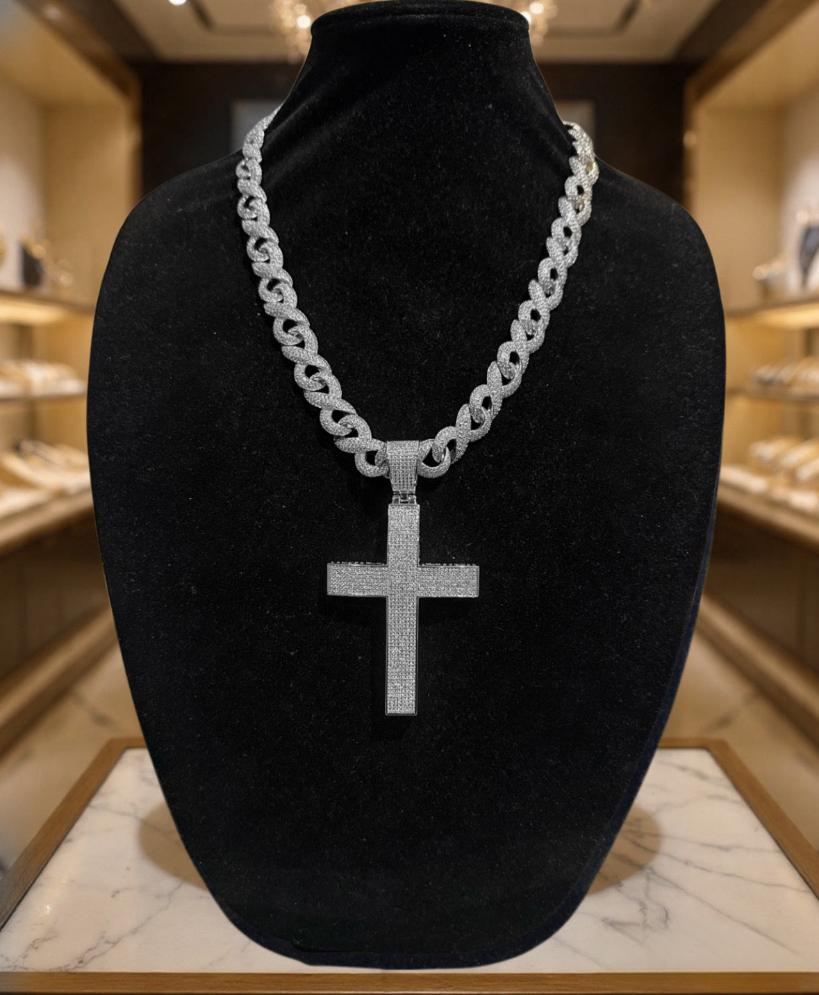XL Cross Pendant 14mm INFINITY 75.6ct Lab Sim VVS1 Diamond Necklace