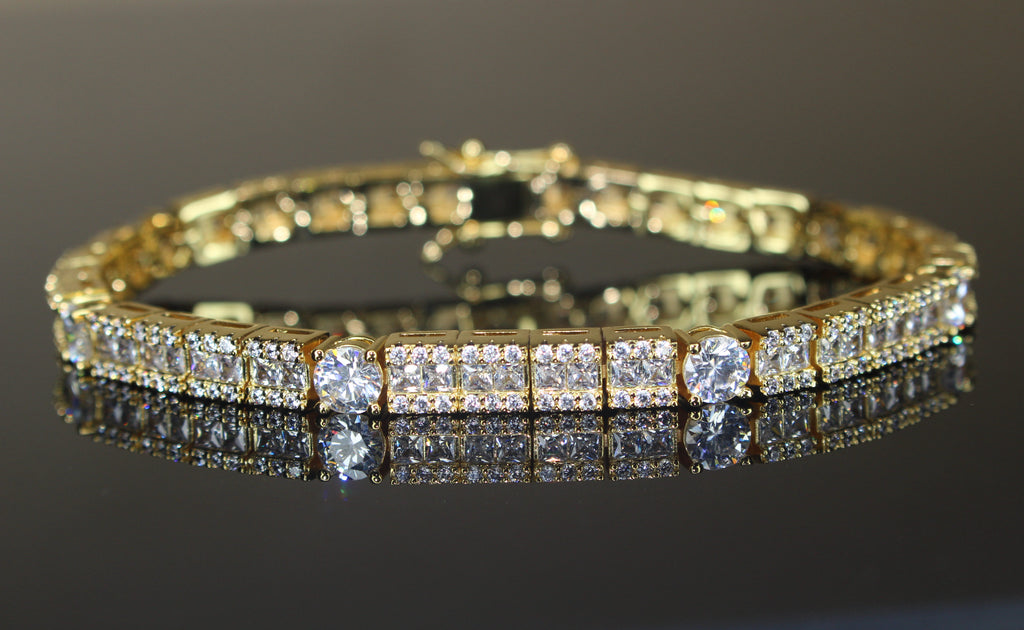6mm Square Round Tennis BAGUETTE Bracelet 16.75ct Lab Sim Diamond - Gold