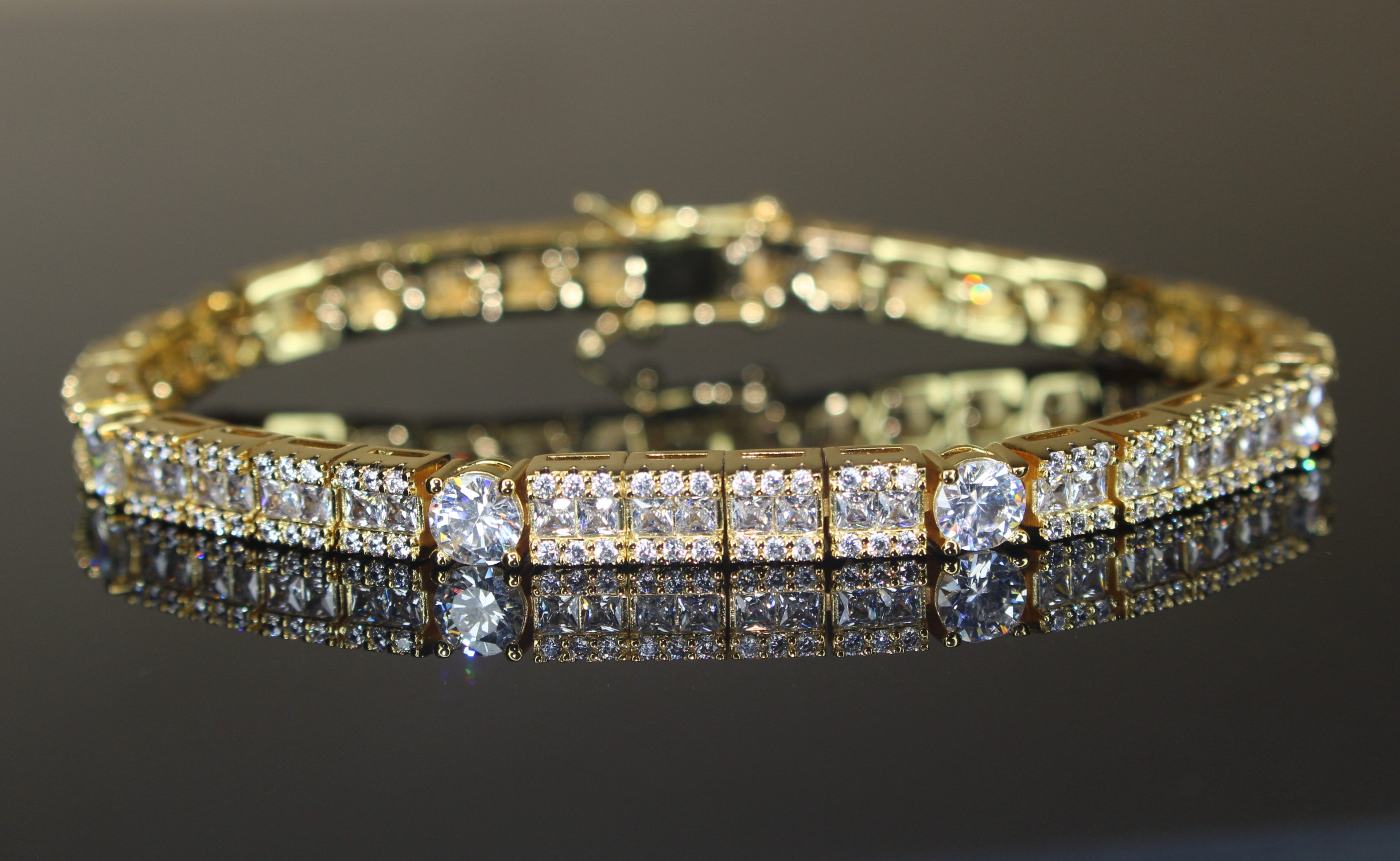 6mm Square Round Tennis BAGUETTE Bracelet 16.75ct Lab Sim Diamond - Gold