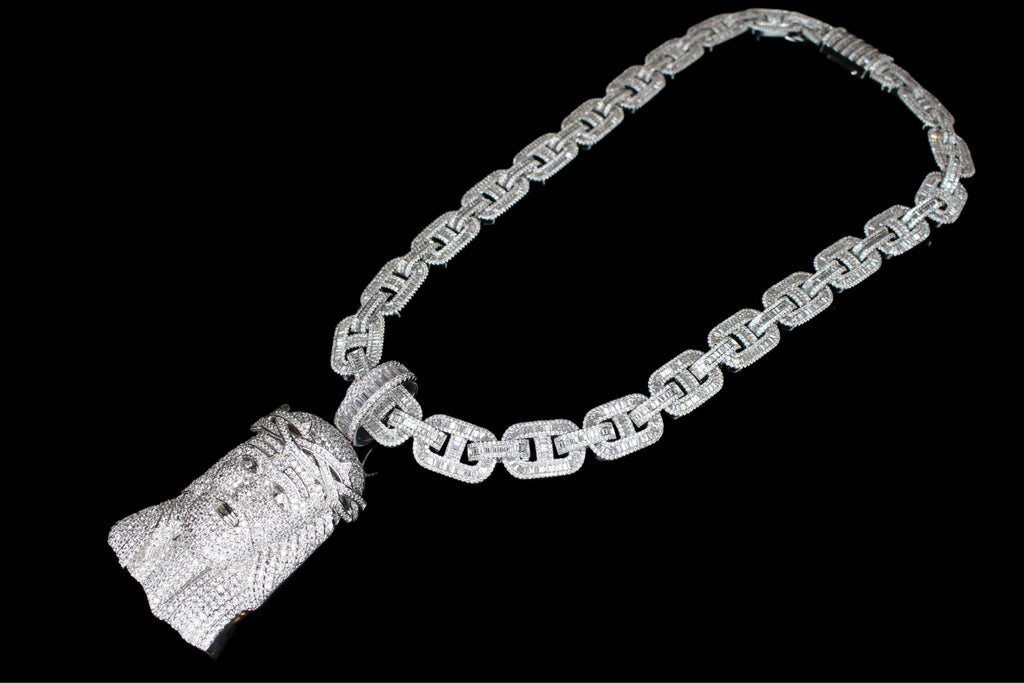 XXL Jesus Pendant 14mm Mariner 86ct Lab Sim VVS1 Diamond Necklace