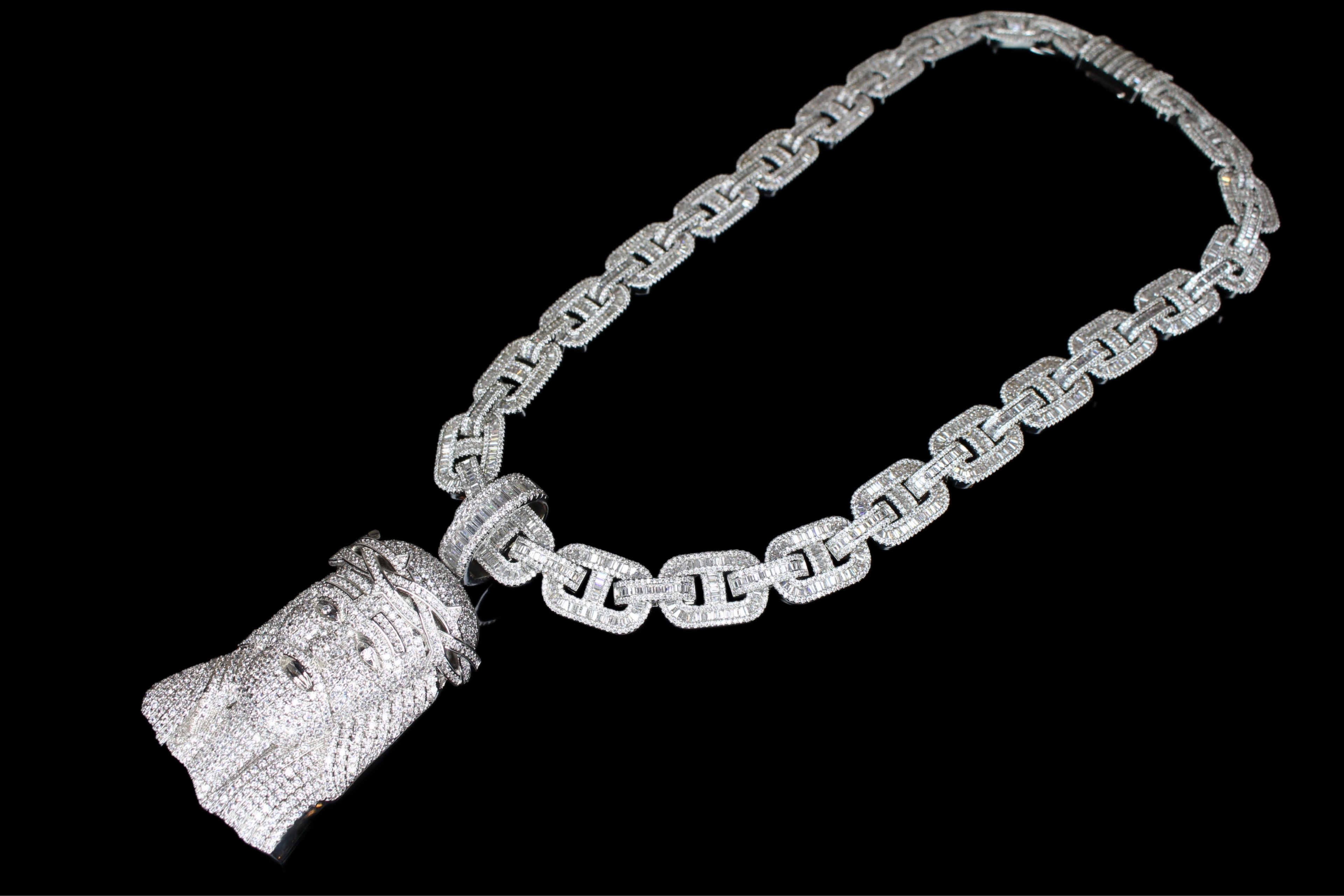 XXL Jesus Pendant 14mm Mariner 86ct Lab Sim VVS1 Diamond Necklace