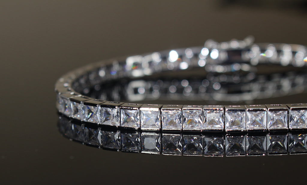 4mm Baguette Square Cushion-Cut Tennis Bracelet 15.75ct Lab Sim Diamonds