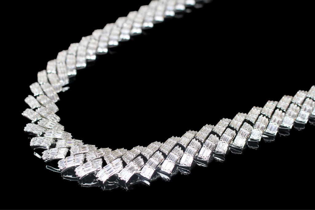 19mm Cuban Prong BAGUETTE 179ct Lab Sim VVS1 Diamond Necklace