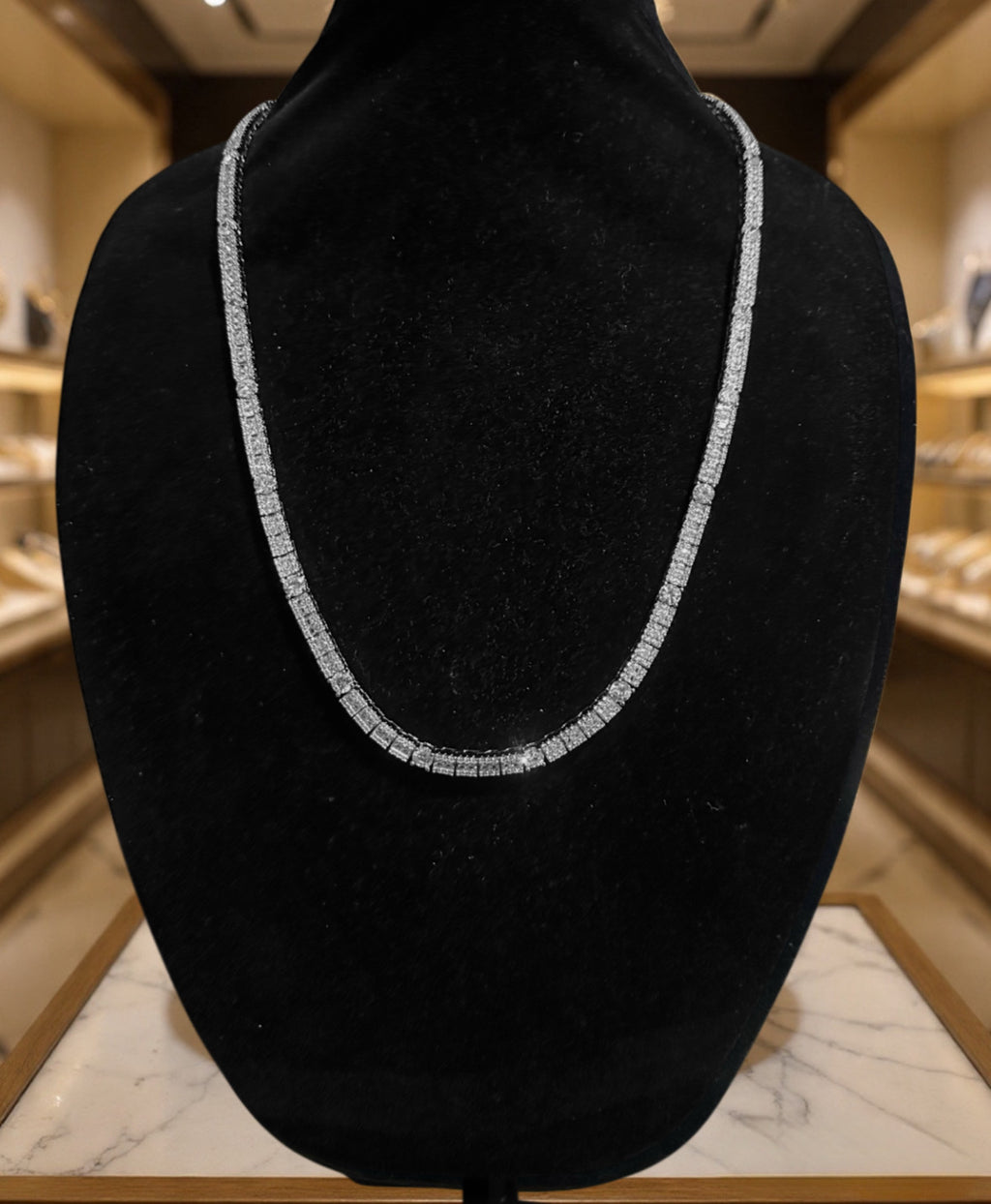 6mm Tennis Round Square Baguette 89.6ct Lab Sim VVS1 Diamond Necklace