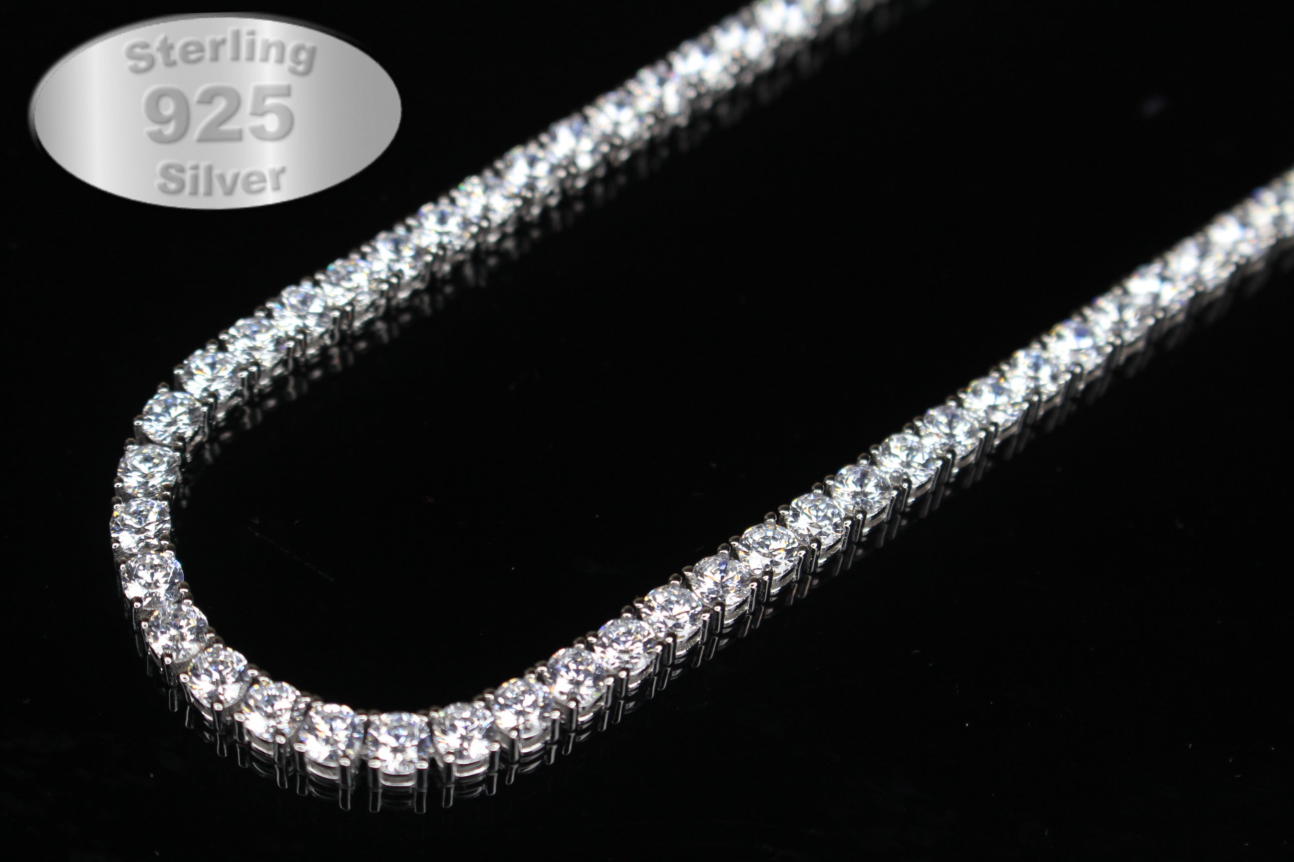 4mm Tennis Chain 70ct Lab Sim VVS1 Diamond Necklace - 925 STERLING SILVER