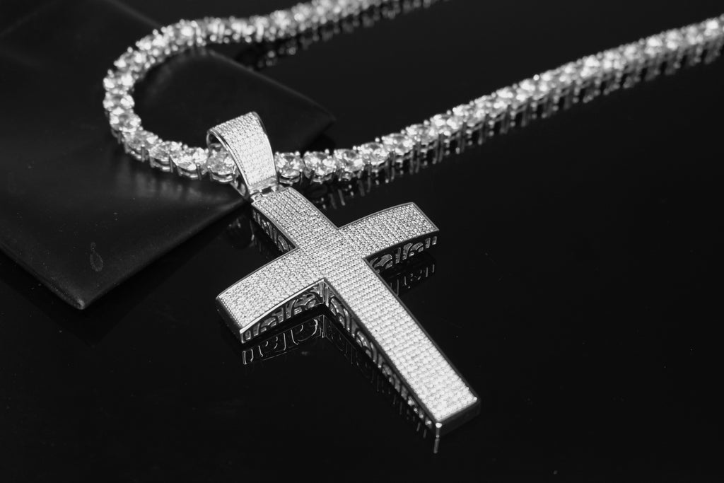 XL Cross Pendant 8mm MASSIVE XXL Tennis Chain 152ct Lab Sim VVS1 Diamond Necklace