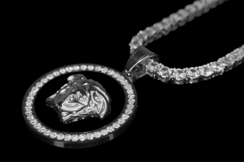 MEDUSA Versace Medallion Pendant 74ct Lab Sim VVS1 Diamond Tennis Necklace Set