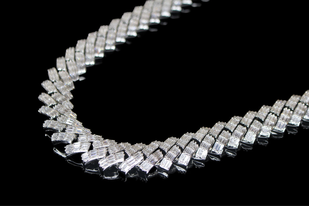 19mm Cuban Prong BAGUETTE 179ct Lab Sim VVS1 Diamond Necklace