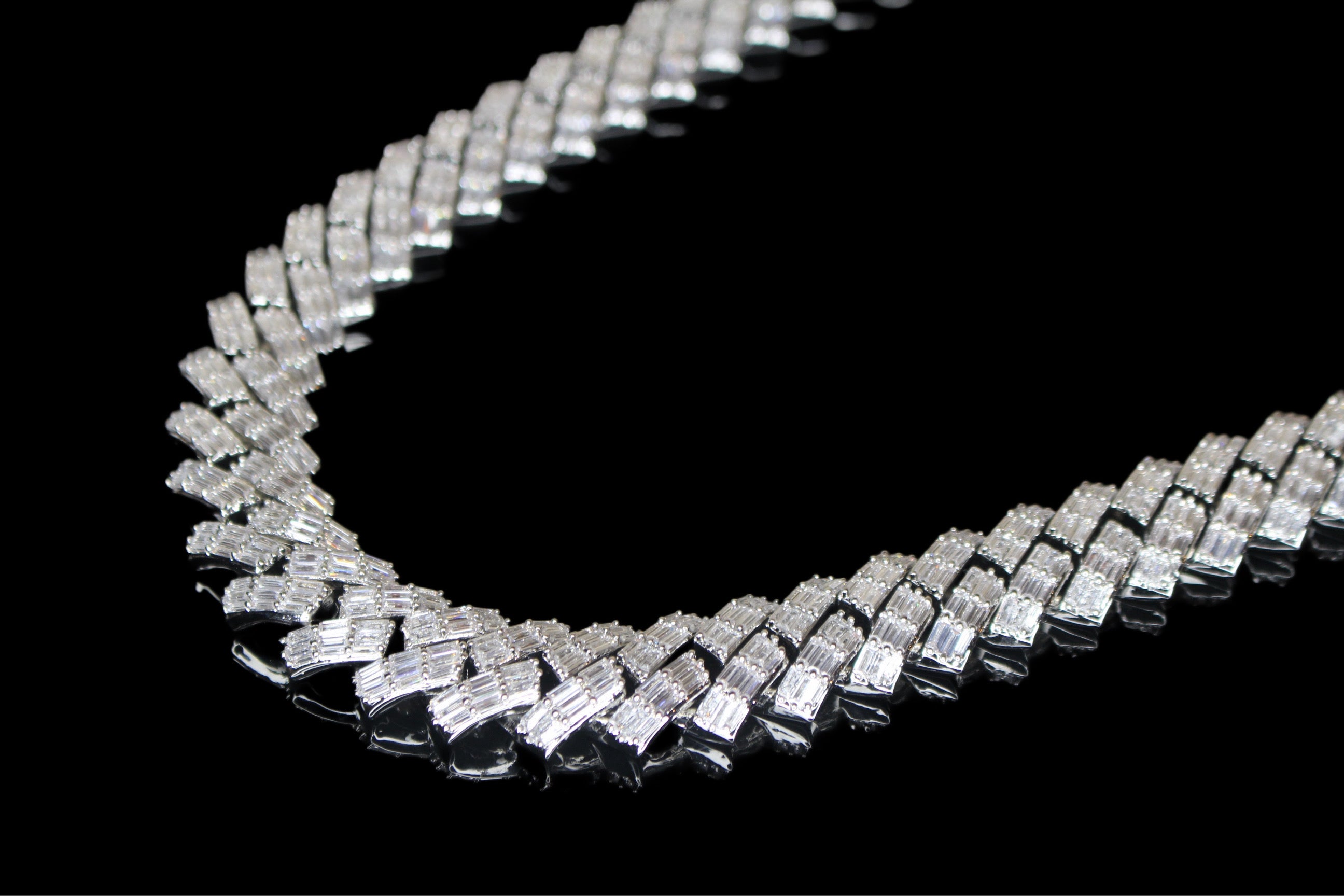19mm Cuban Prong BAGUETTE 179ct Lab Sim VVS1 Diamond Necklace