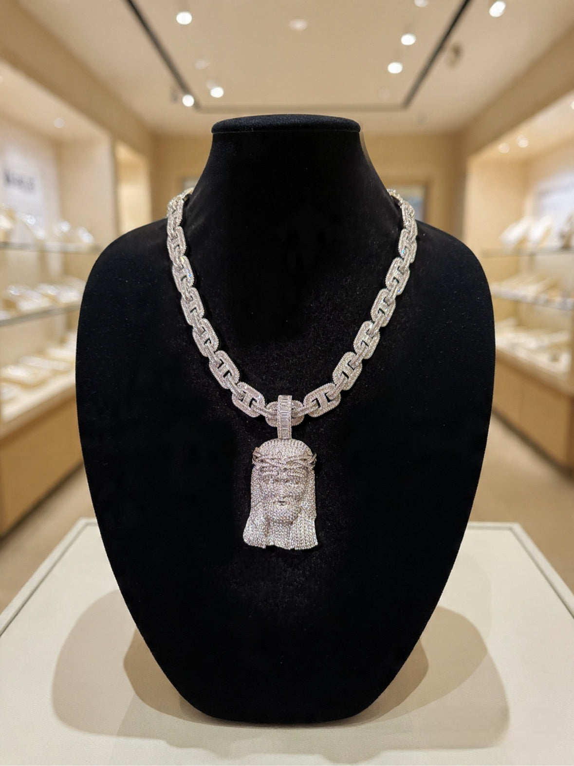 XXL Jesus Pendant 14mm Mariner 86ct Lab Sim VVS1 Diamond Necklace