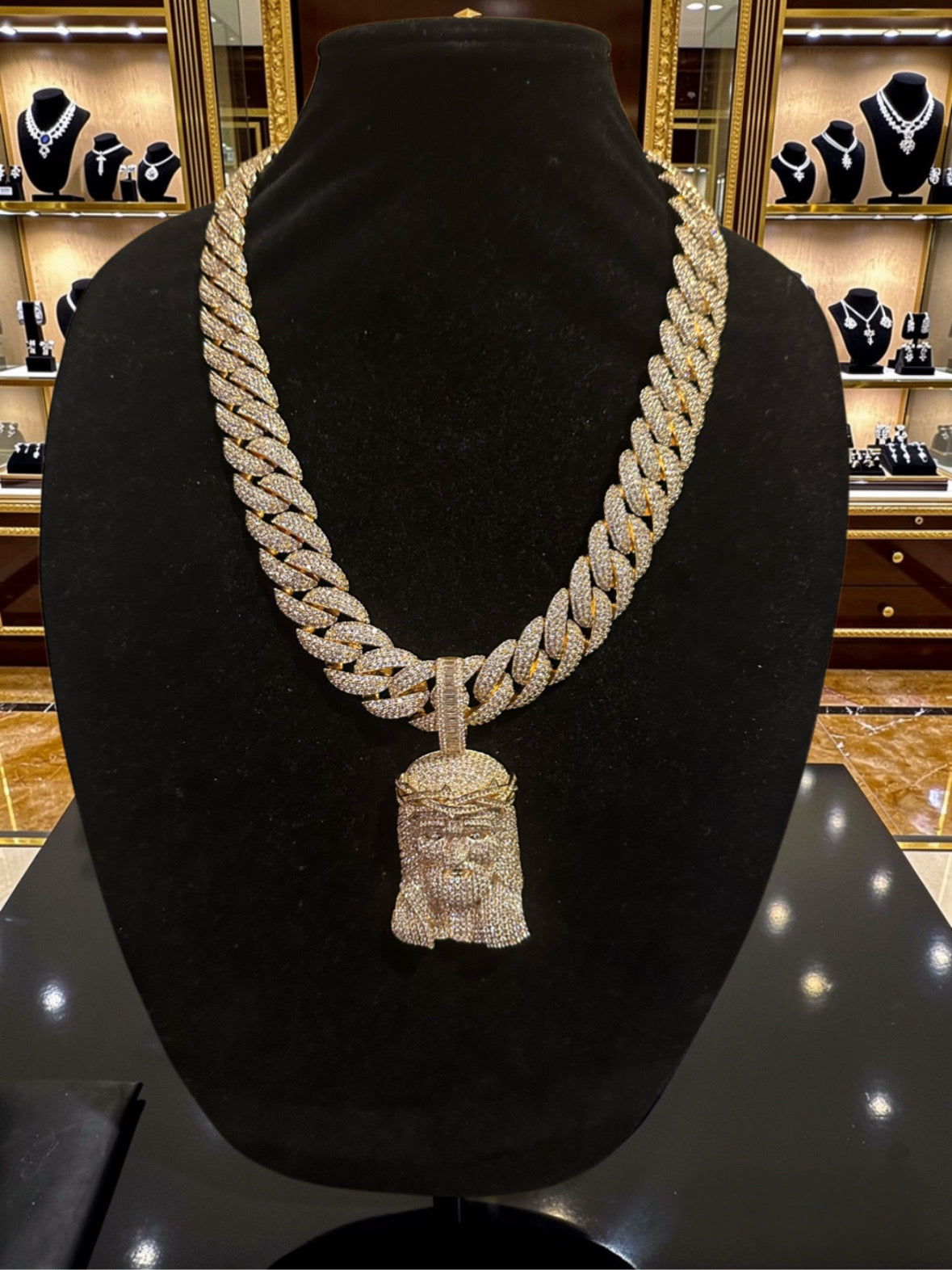 XXL JESUS Pendant Cuban Miami 22mm 144.6ctw Lab Sim Diamond Necklace - GOLD