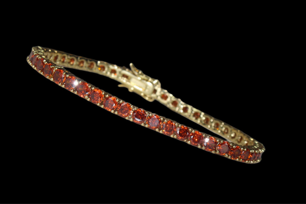 4mm Tennis Chain 12.5ct Lab Sim VVS1 Diamond Bracelet GOLD - RUBY RED