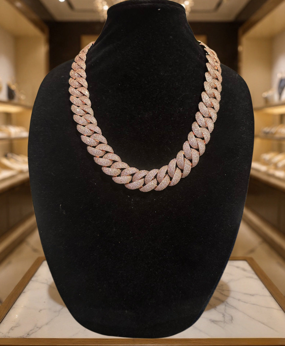 24mm Cuban Miami 186ct Lab Sim VVS1 Diamond Necklace - ROSE GOLD