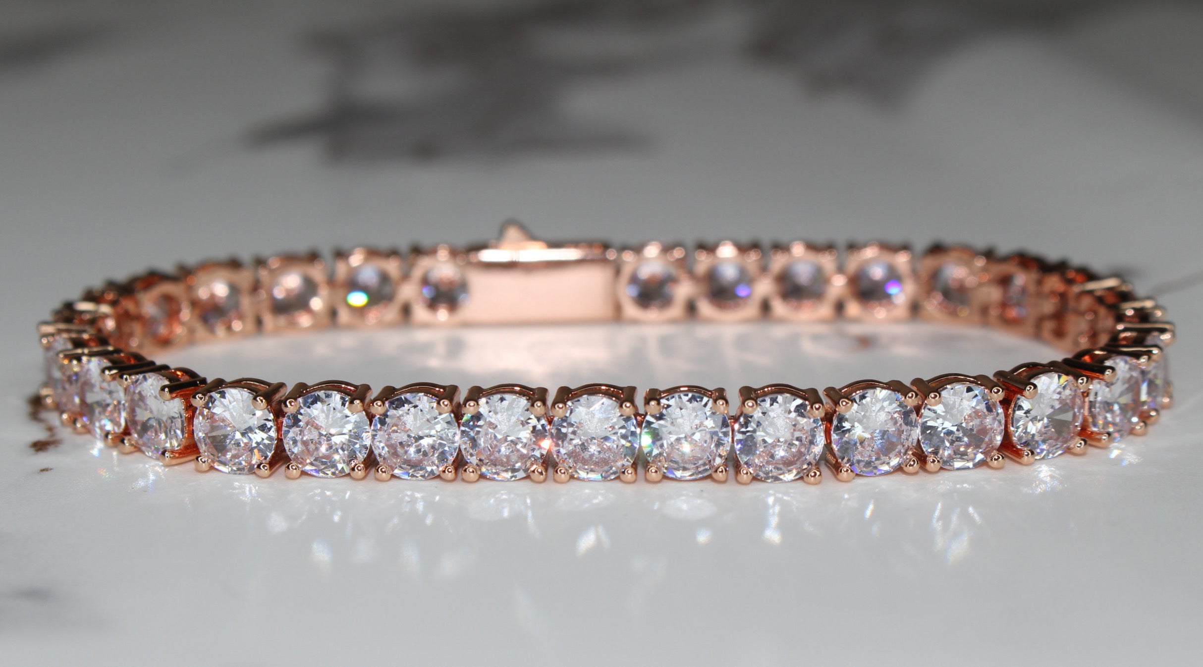 4mm Tennis Bracelet 14.75ct Lab Sim VVS1 Diamonds- Rose Gold