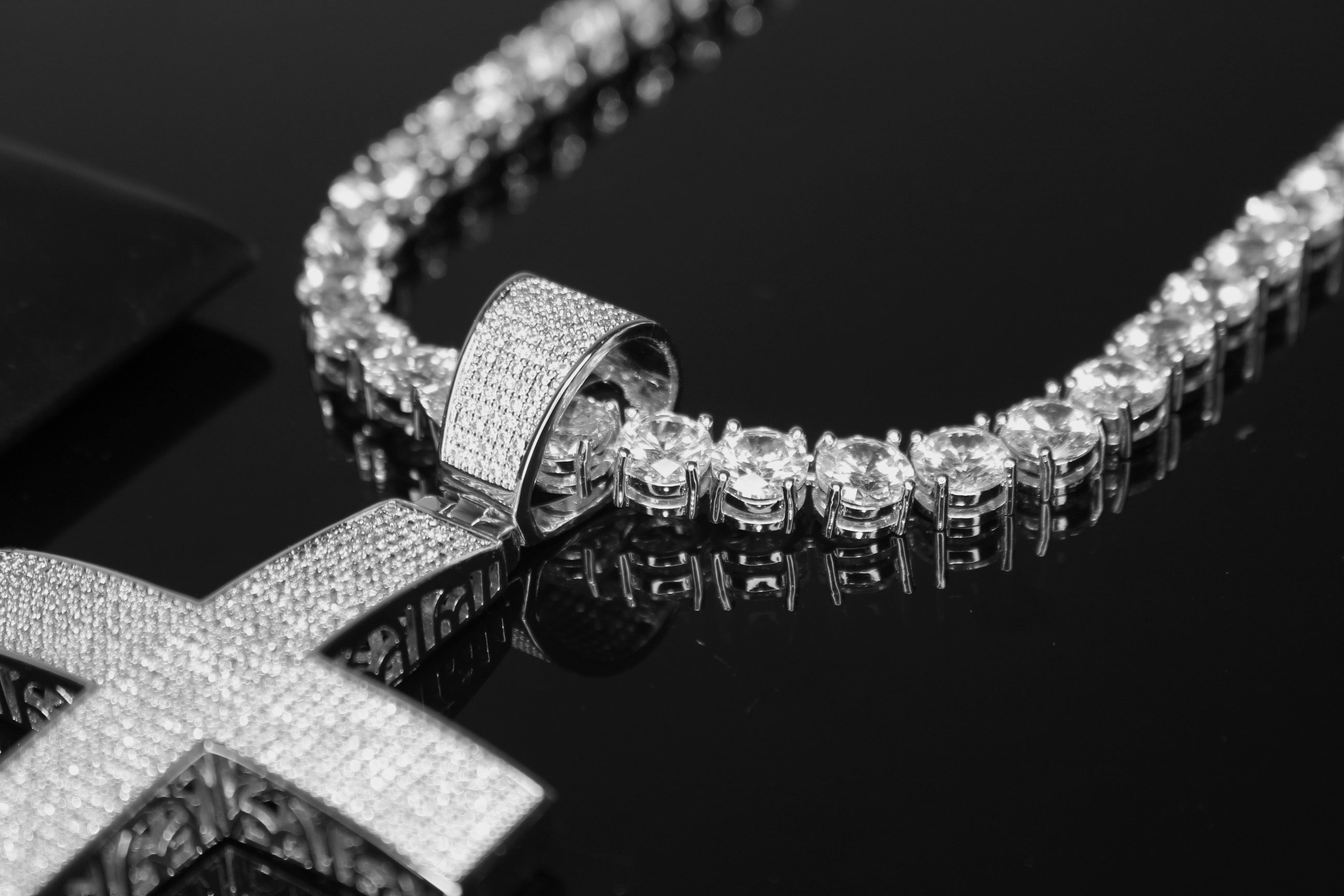 XL Cross Pendant 8mm MASSIVE XXL Tennis Chain 152ct Lab Sim VVS1 Diamond Necklace