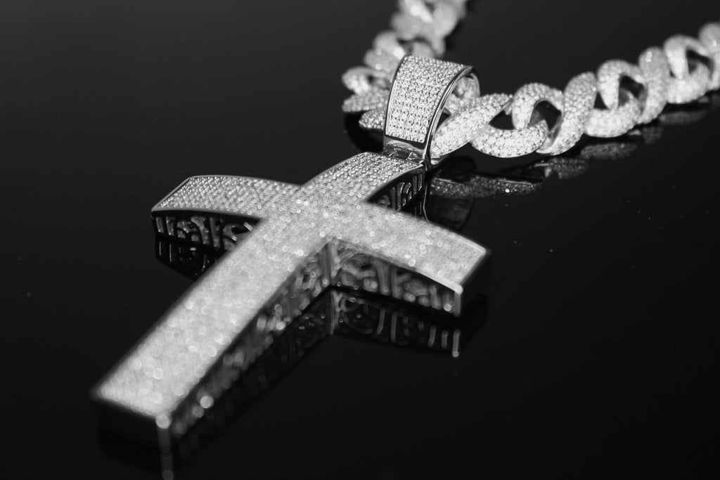 XL Cross Pendant 14mm INFINITY 75.6ct Lab Sim VVS1 Diamond Necklace