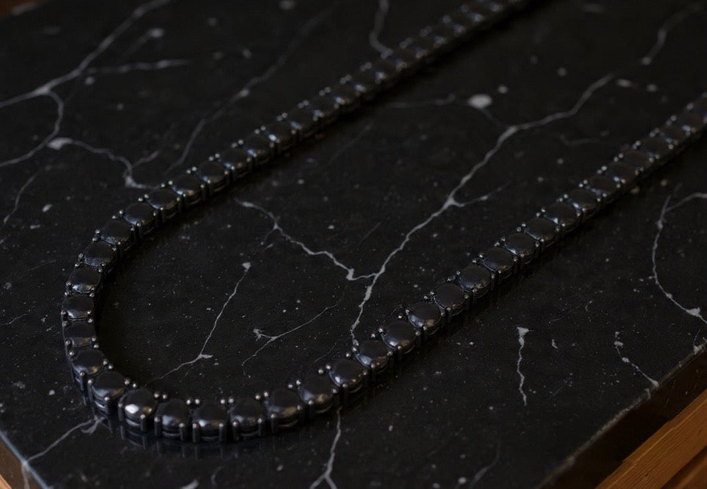 5mm ONYX BLACK Diamond 80ctw Lab Sim VVS1 Tennis Necklace PVD