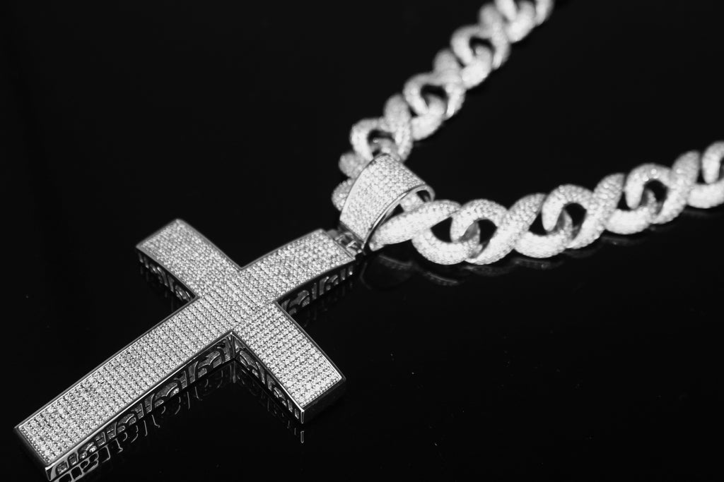 XL Cross Pendant 14mm INFINITY 75.6ct Lab Sim VVS1 Diamond Necklace