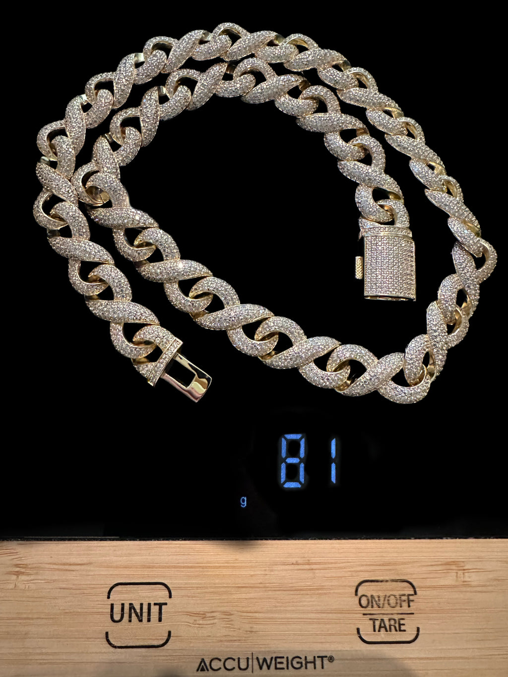 14mm INFINITY 60ctw Lab Sim VVS1 Diamonds Necklace - Gold