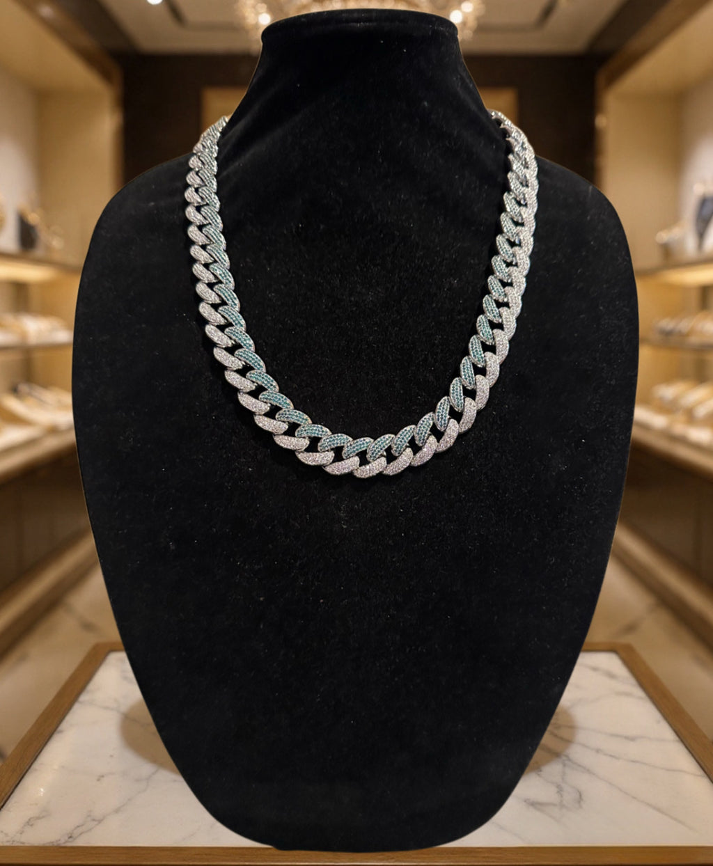 16mm 2-Tone GREEN Cuban Miami Necklace 68.6ct Lab Sim Diamond