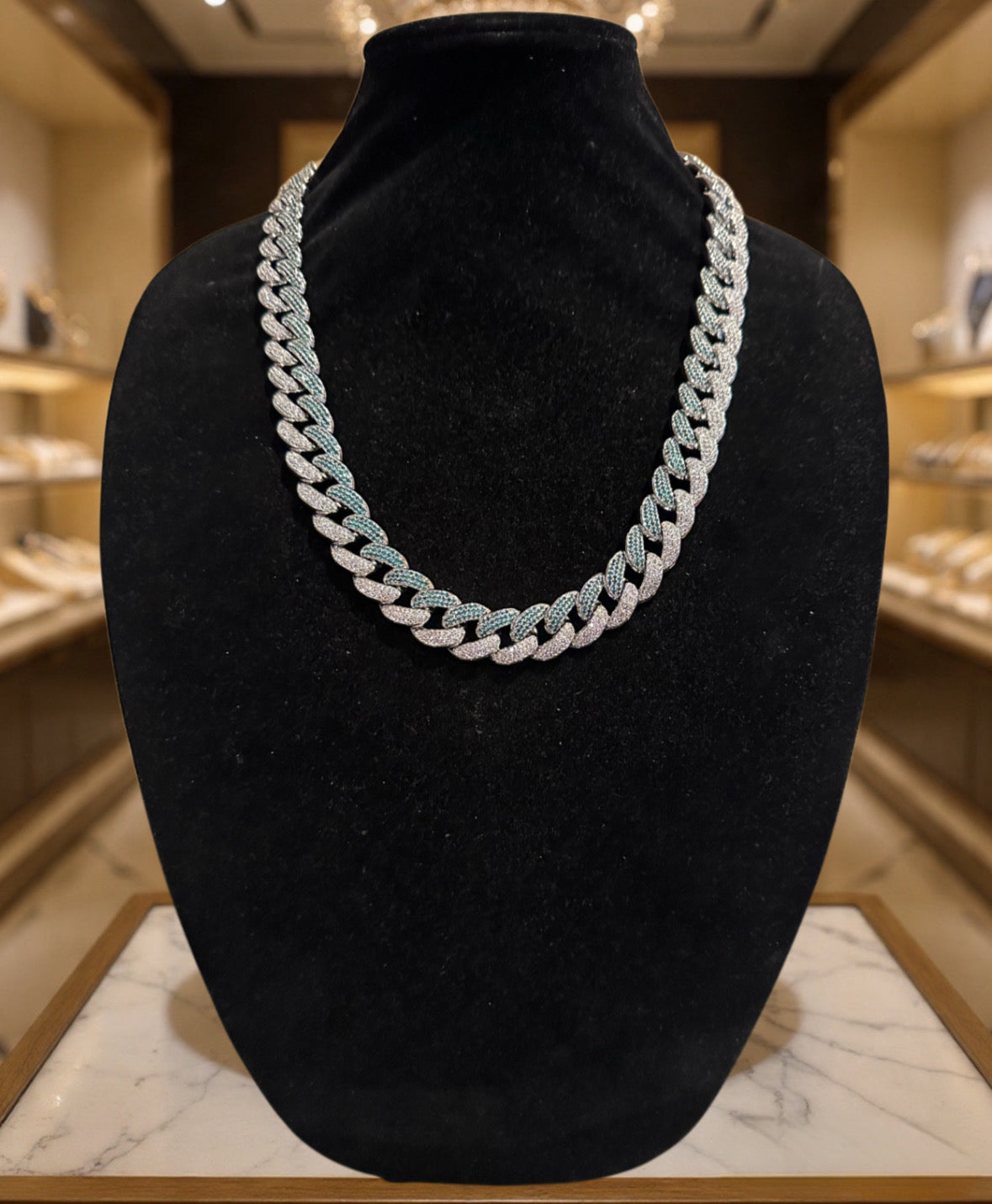 16mm 2-Tone GREEN Cuban Miami Necklace 68.6ct Lab Sim Diamond
