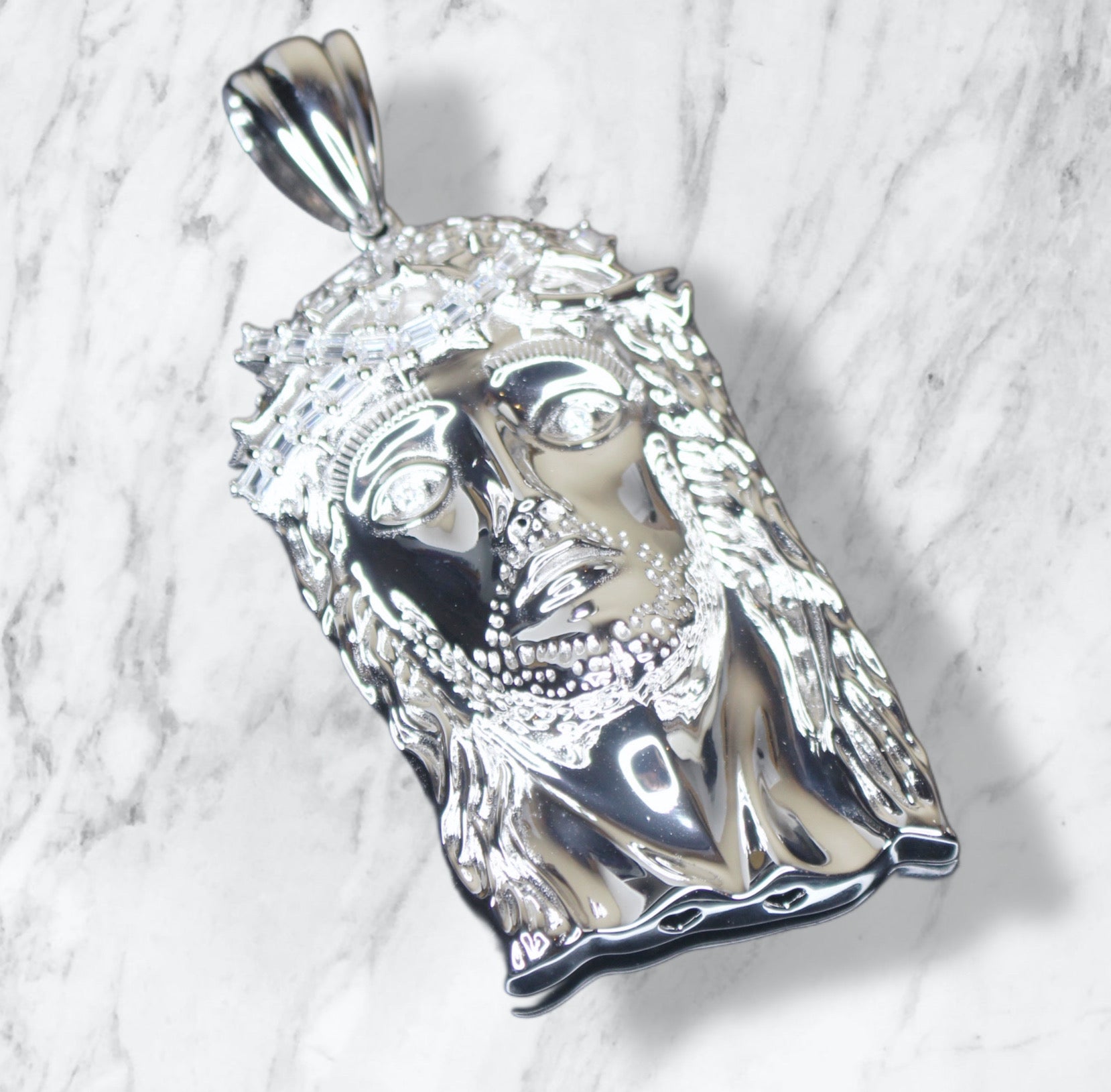 925 Sterling Silver XL JESUS Pendant 2.2ct BAGUETTE Lab Sim VVS Diamonds