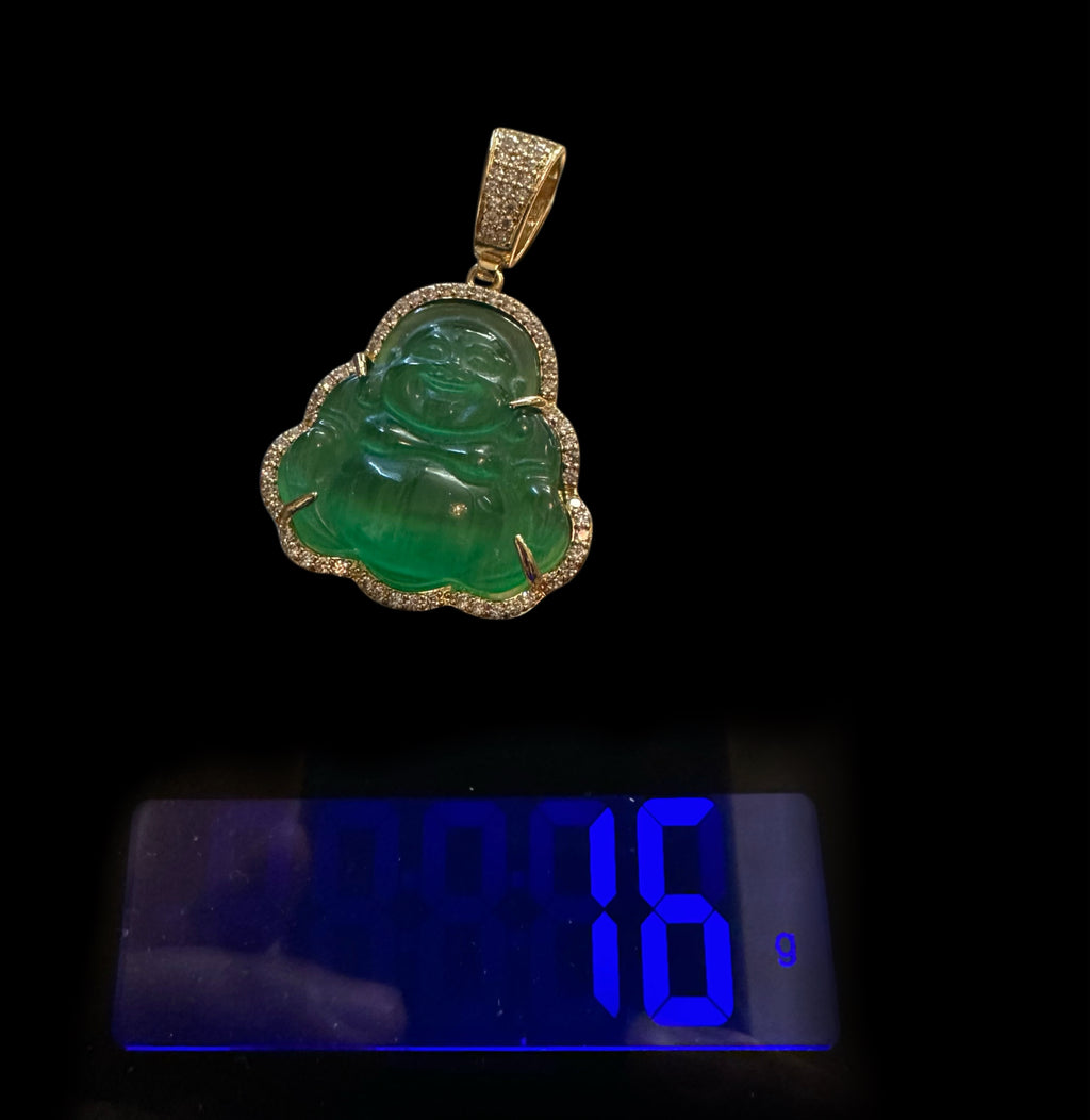 Happy Buddha GREEN 4.2ct Lab VVS1 Sim Diamond Pendant - Gold