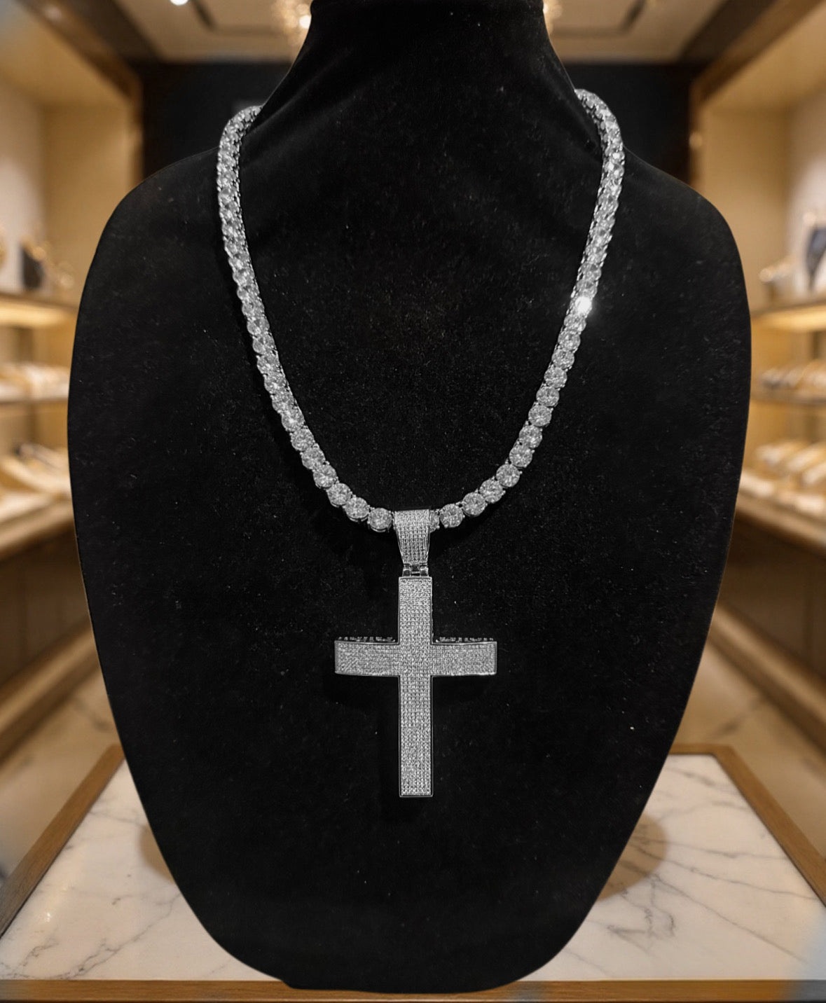 XL Cross Pendant 8mm MASSIVE XXL Tennis Chain 152ct Lab Sim VVS1 Diamond Necklace