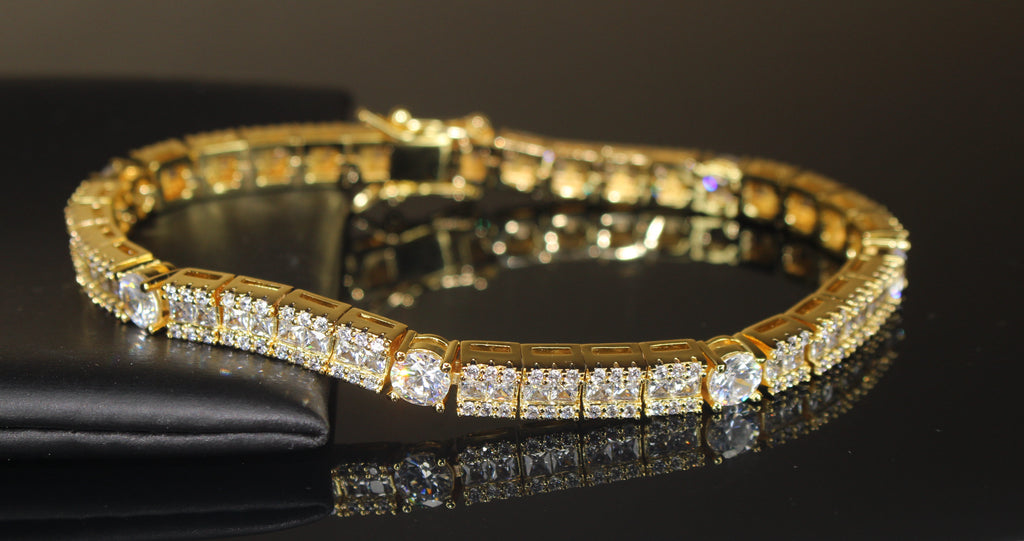 6mm Square Round Tennis BAGUETTE Bracelet 16.75ct Lab Sim Diamond - Gold
