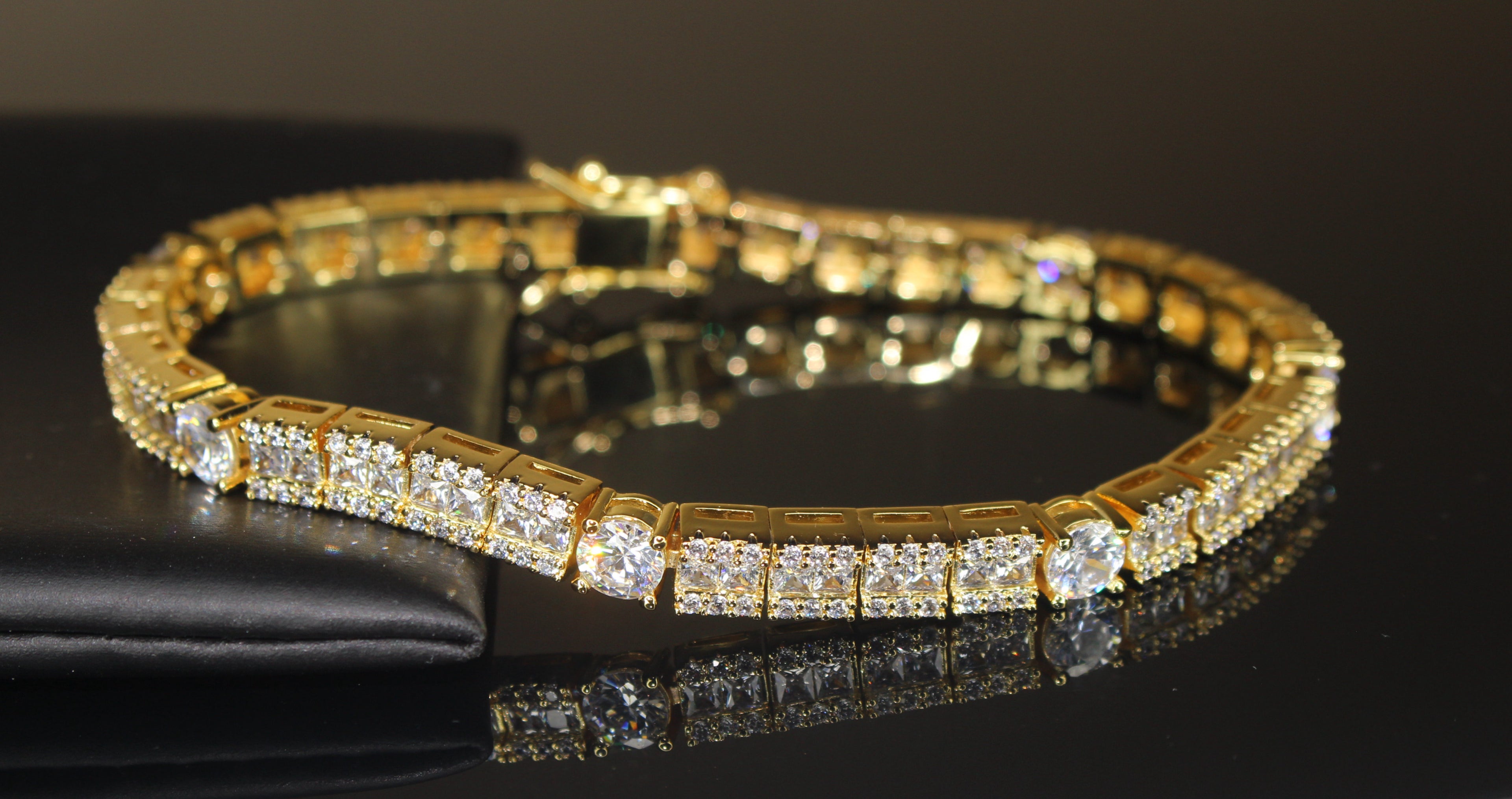 6mm Square Round Tennis BAGUETTE Bracelet 16.75ct Lab Sim Diamond - Gold
