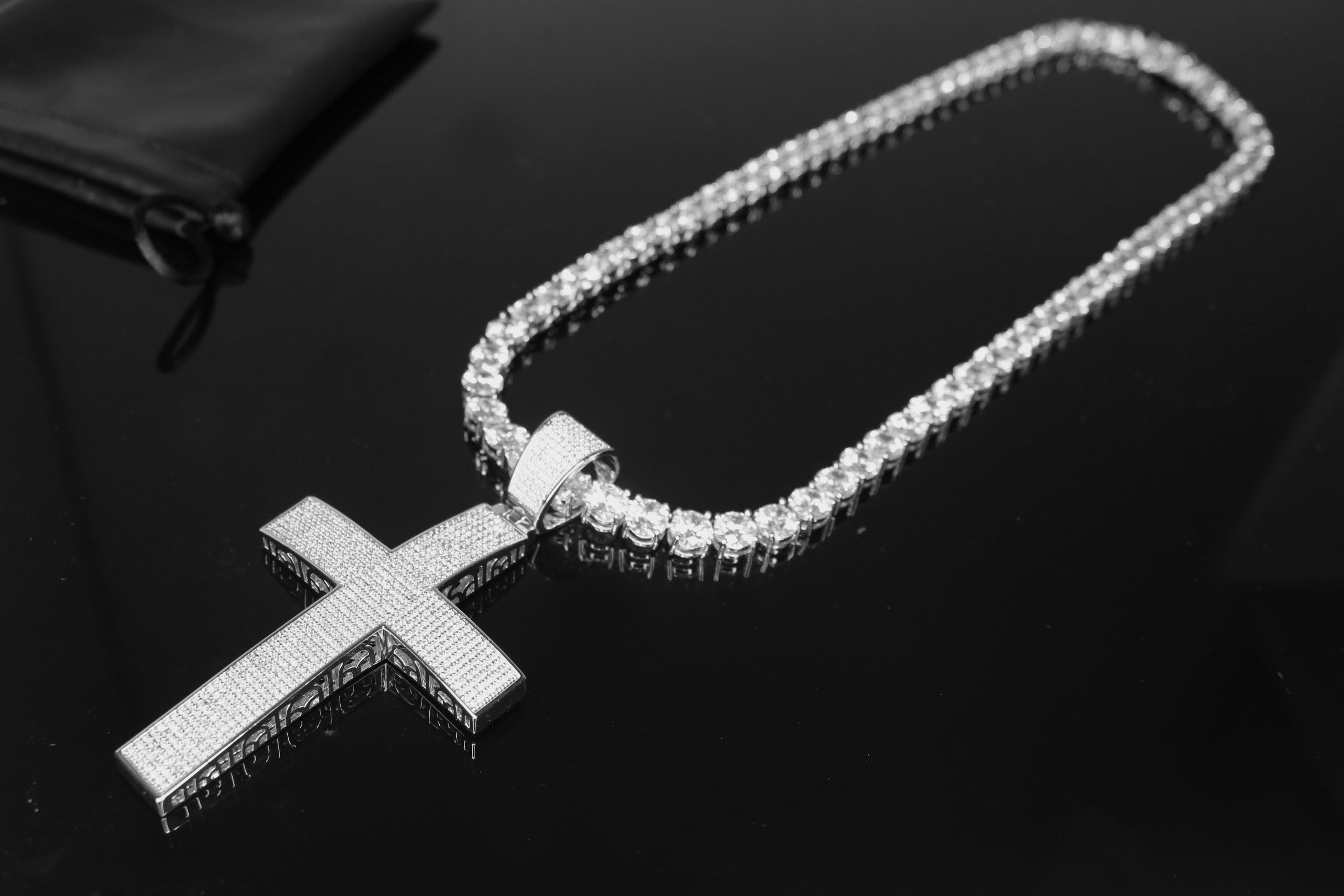 XL Cross Pendant 8mm MASSIVE XXL Tennis Chain 152ct Lab Sim VVS1 Diamond Necklace