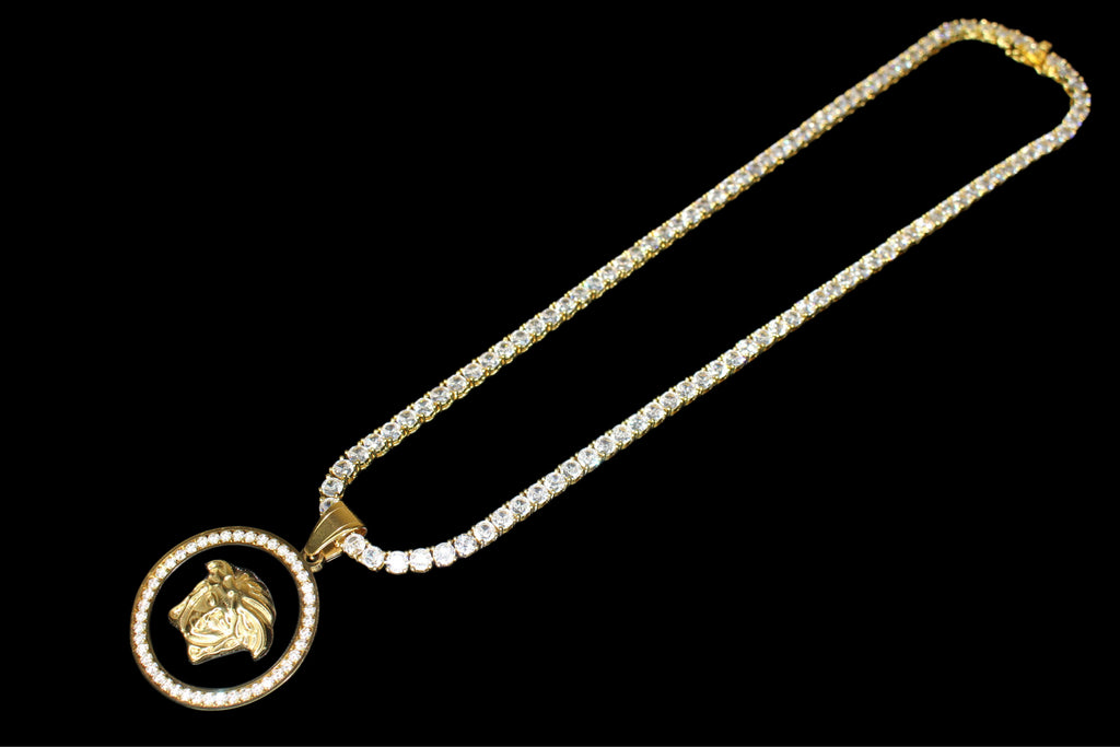 MEDUSA Versace Medallion Pendant 74ct Lab Sim VVS1 Diamond Tennis Necklace Set Gold