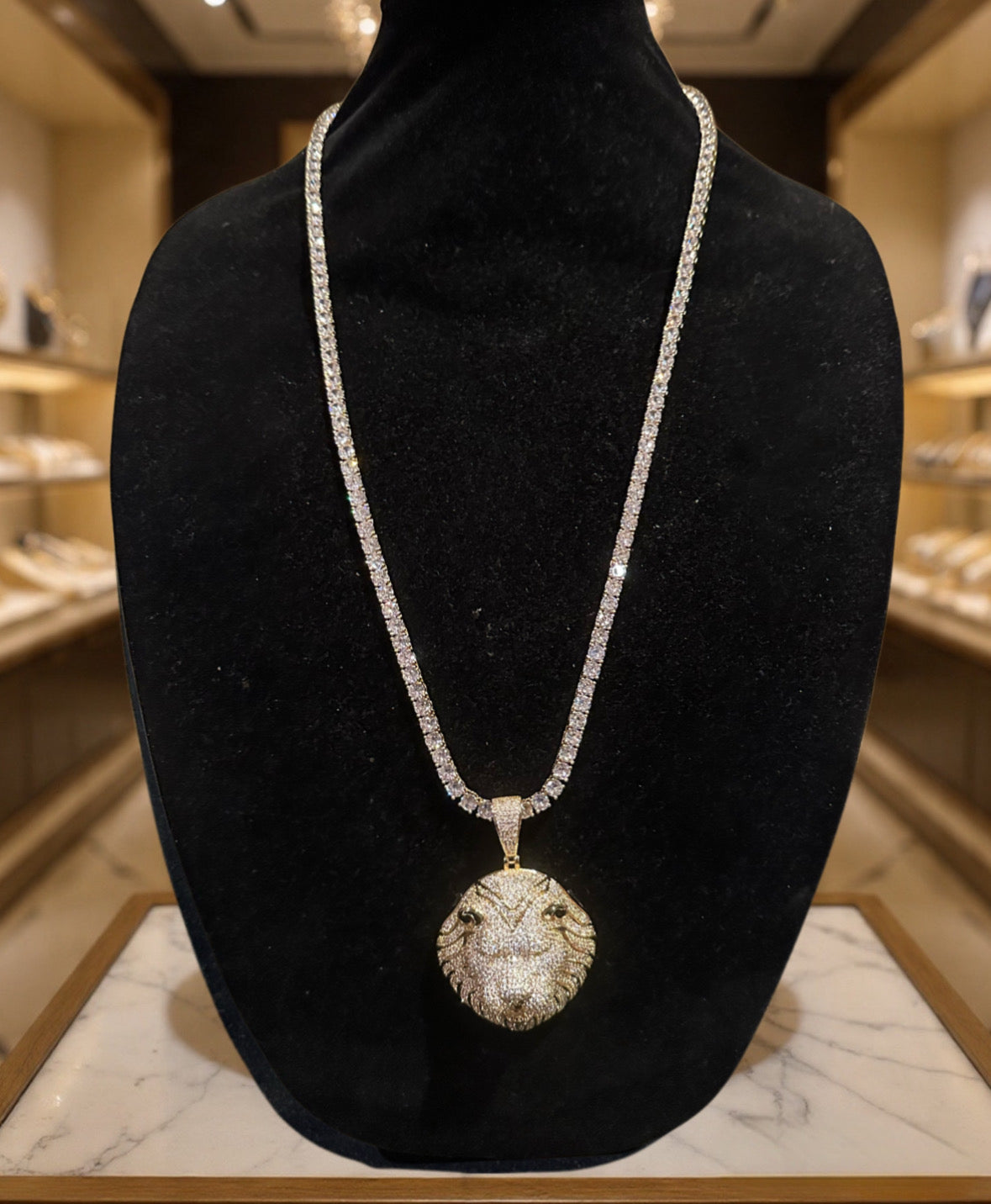 XL Lion Head Pendant 5mm Tennis 112.6ct Lab Sim VVS1 Diamond Necklace GOLD