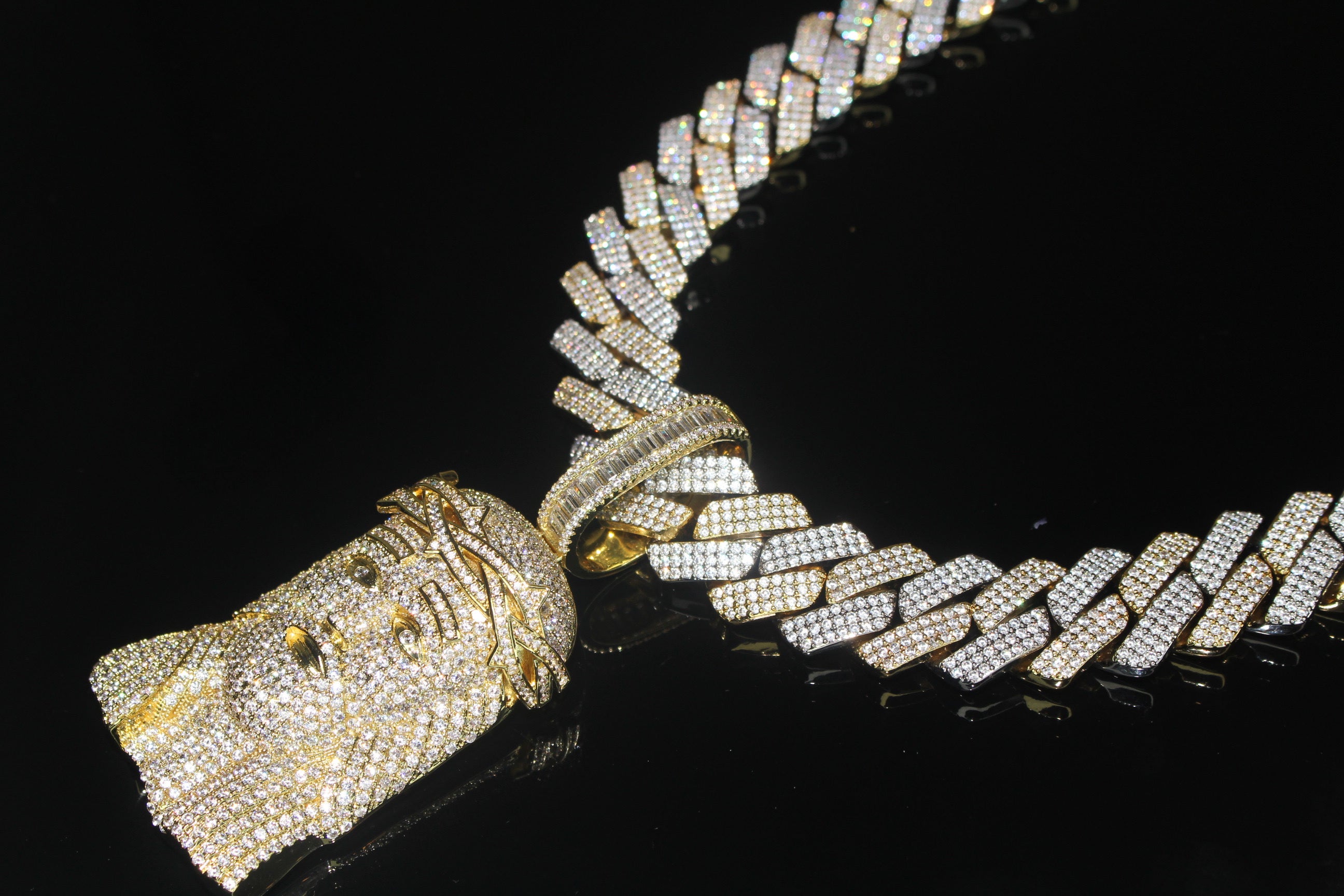 XXL Jesus Pendant 20mm Cuban Miami 186.7ct Lab Sim VVS1 Diamond Necklace SET 2-Tone Gold