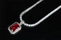 4mm Ruby Red Tennis Chain Necklace 75ct Lab Sim Diamond Pendant