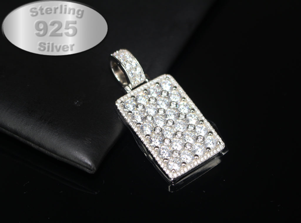 925 Sterling Silver DOG TAG PENDANT 8.6ct Lab Sim VVS1 Diamonds 18g