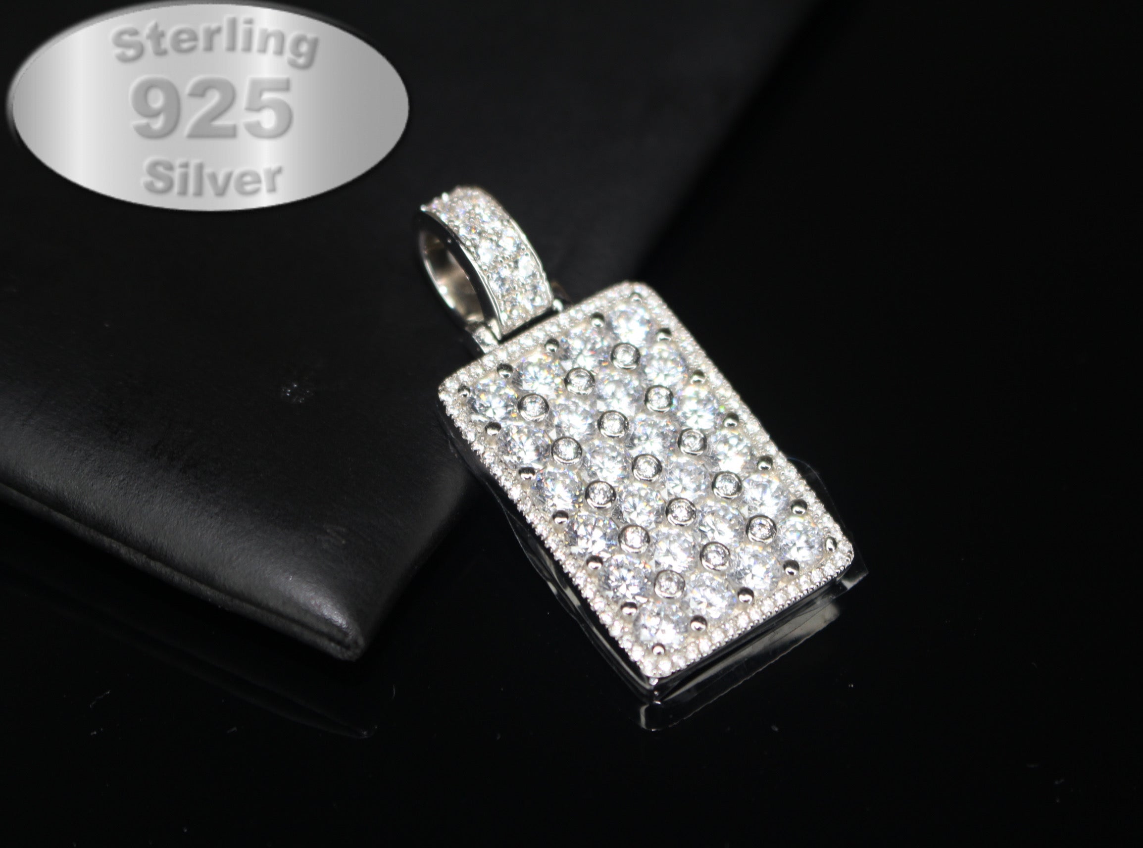 925 Sterling Silver DOG TAG PENDANT 8.6ct Lab Sim VVS1 Diamonds 18g