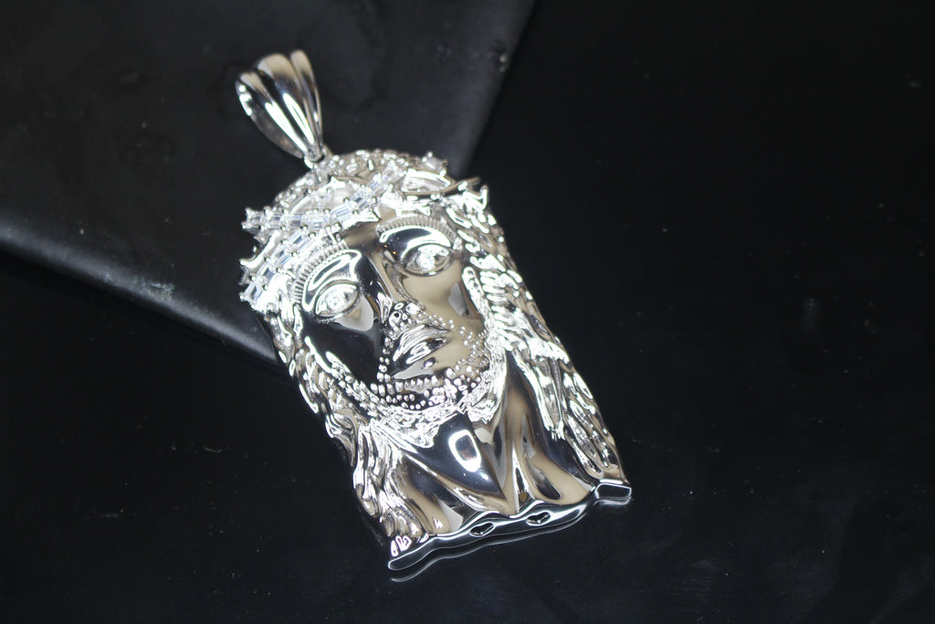 925 Sterling Silver XL JESUS Pendant 2.2ct BAGUETTE Lab Sim VVS Diamonds