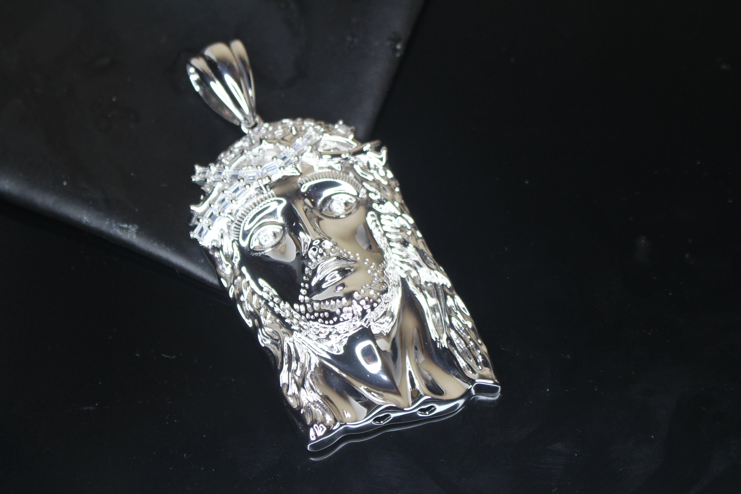 925 Sterling Silver XL JESUS Pendant 2.2ct BAGUETTE Lab Sim VVS Diamonds