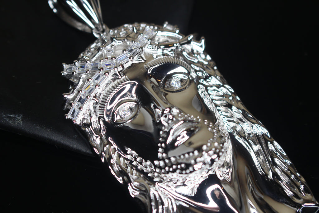925 Sterling Silver XL JESUS Pendant 2.2ct BAGUETTE Lab Sim VVS Diamonds