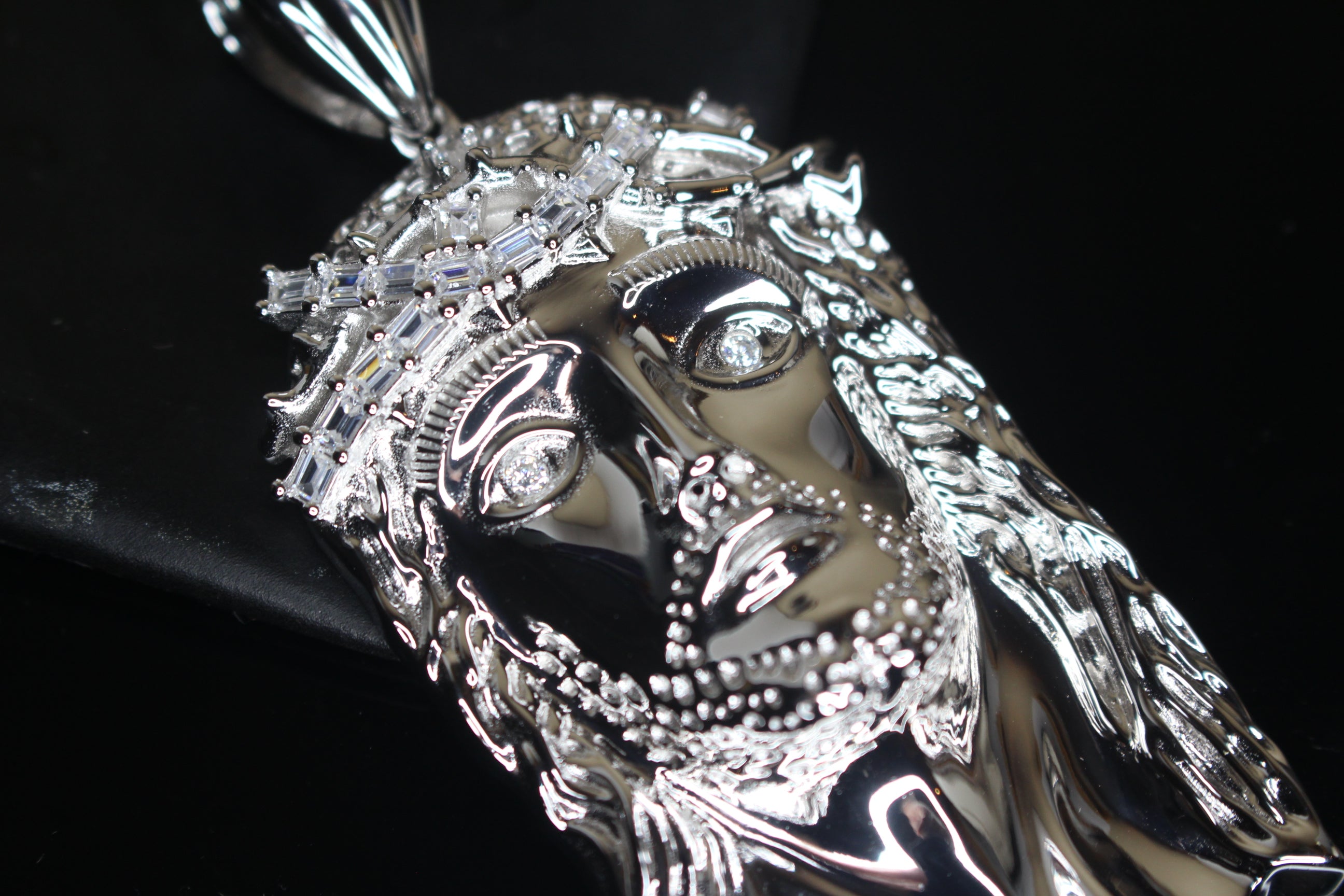 925 Sterling Silver XL JESUS Pendant 2.2ct BAGUETTE Lab Sim VVS Diamonds