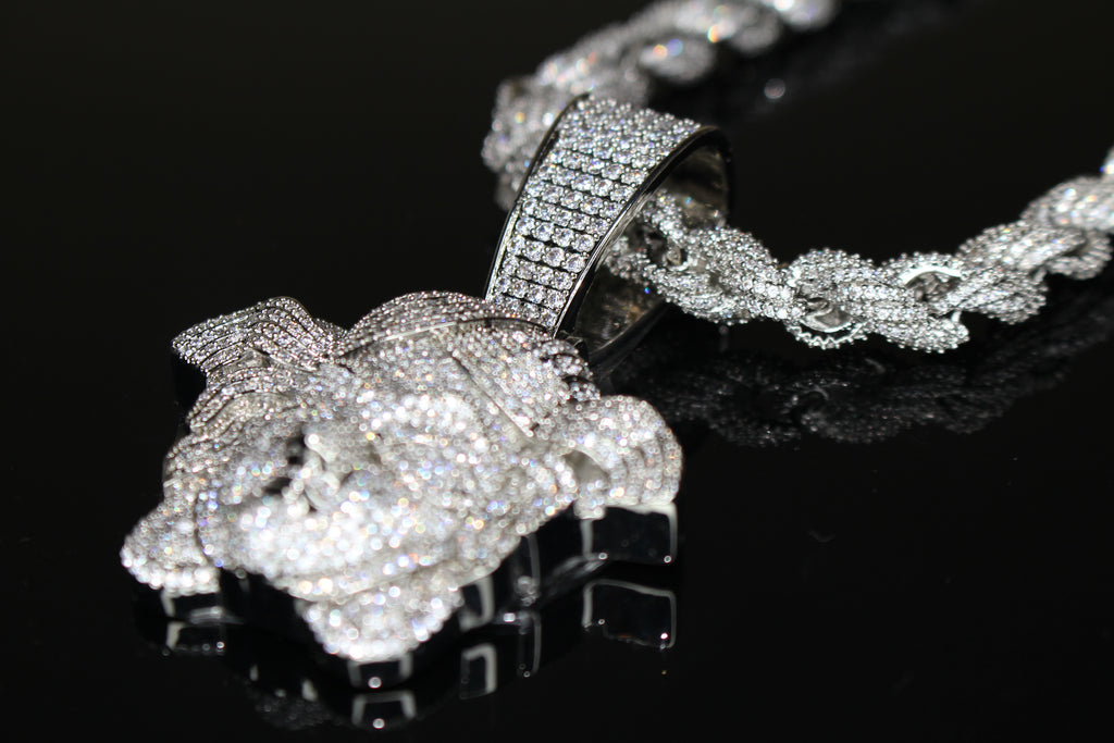 XXL MEDUSA Pendant 8mm ROPE 76.7ct Lab Sim VVS1 Diamond Necklace SET