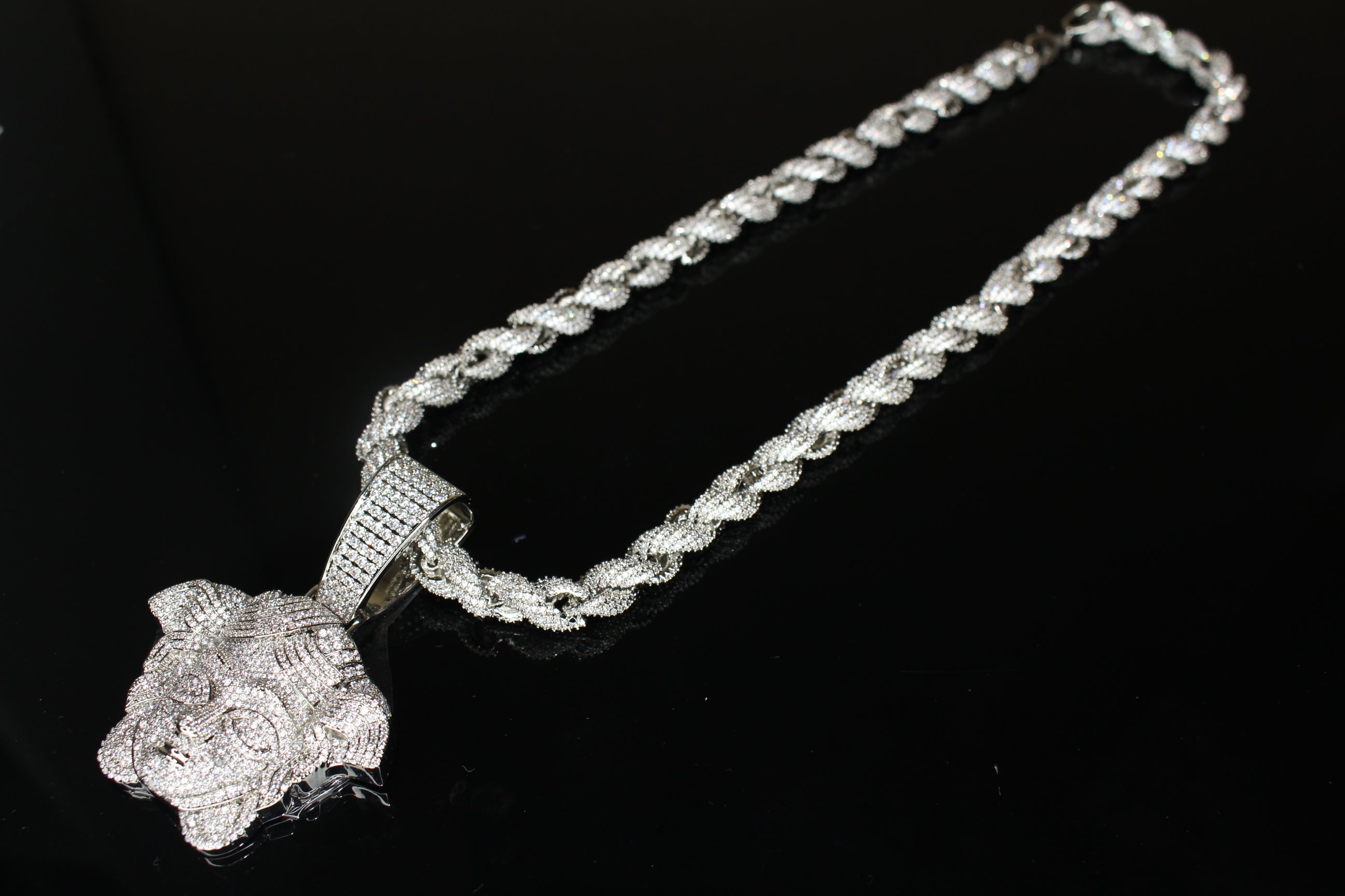 XXL MEDUSA Pendant 8mm ROPE 76.7ct Lab Sim VVS1 Diamond Necklace SET