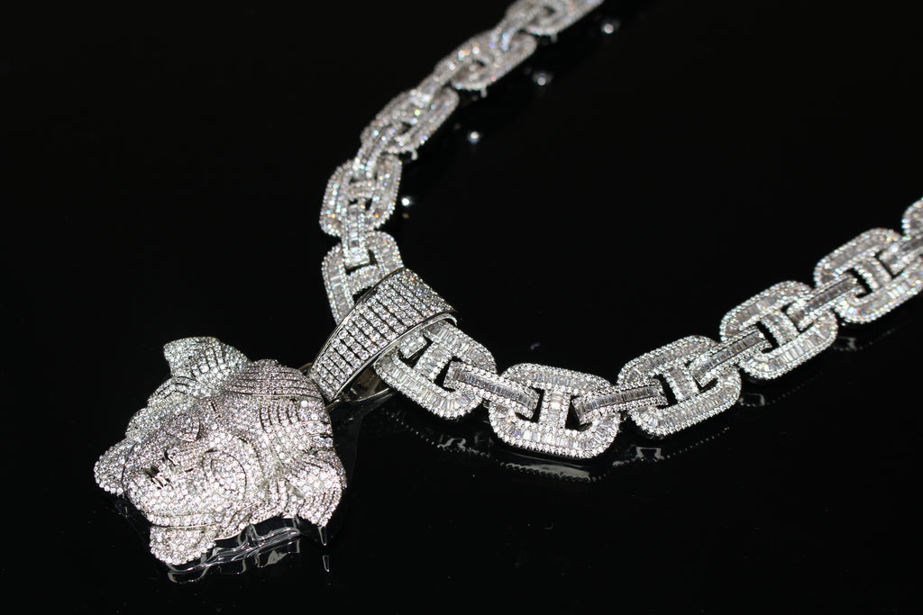 XXL MEDUSA Pendant 14mm MARINER BAGUETTE 86.7ct Lab Sim VVS1 Diamond Necklace SET