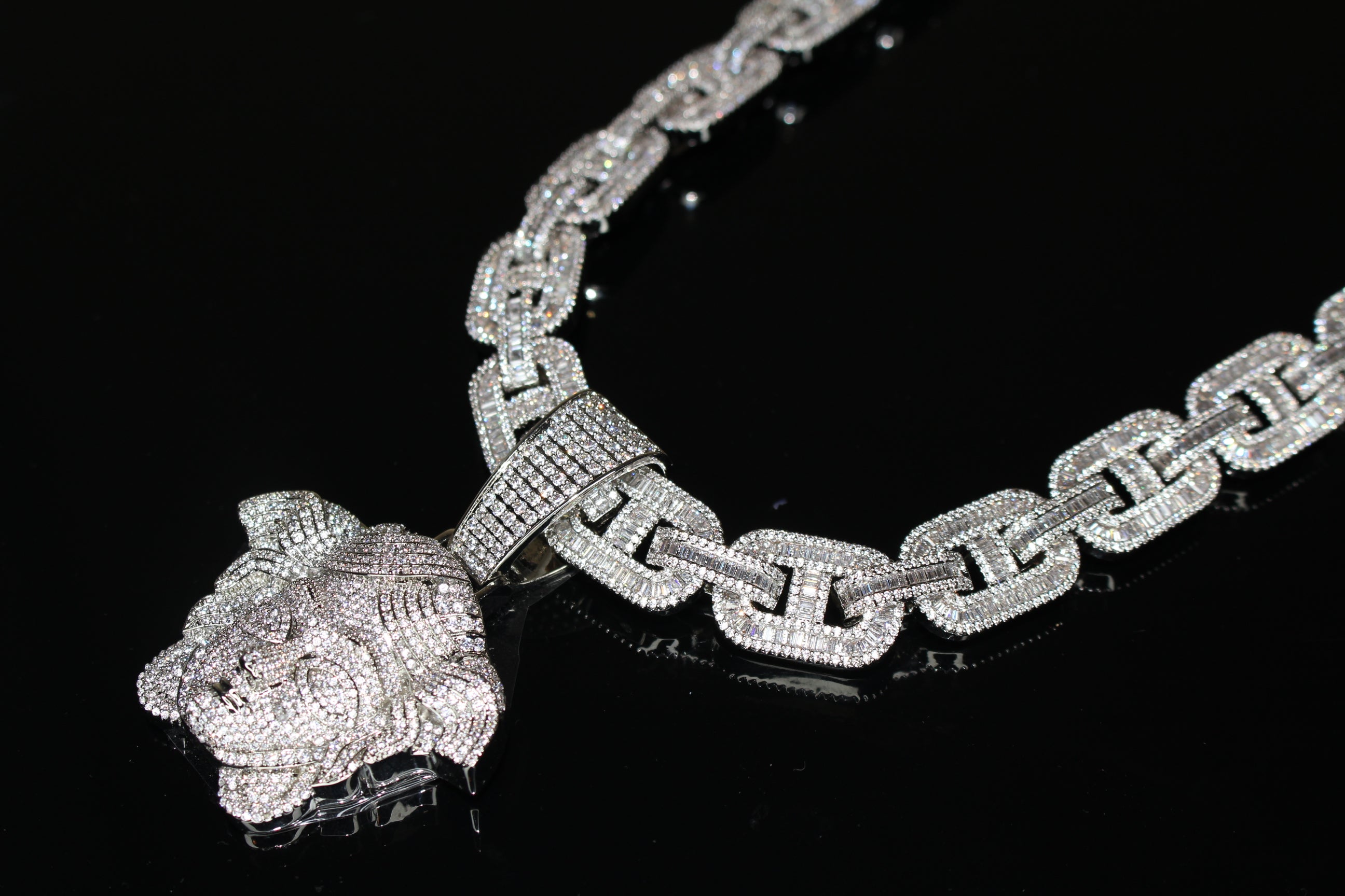 XXL MEDUSA Pendant 14mm MARINER BAGUETTE 86.7ct Lab Sim VVS1 Diamond Necklace SET